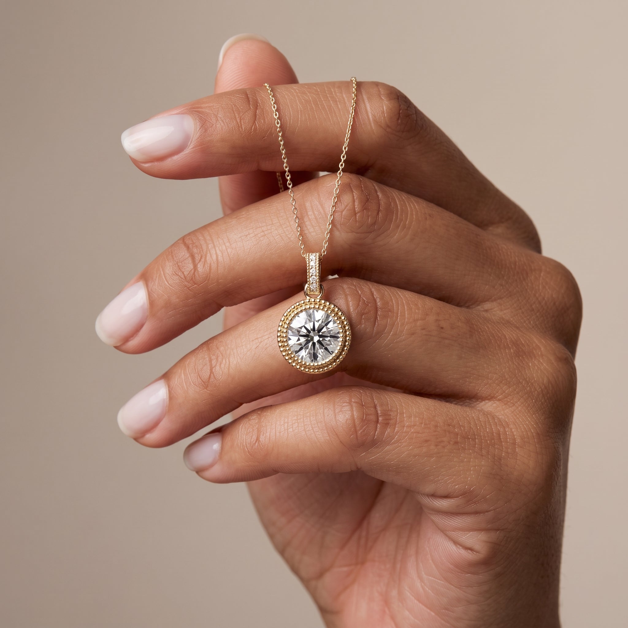 Yellow Gold Round Moissanite Bezel Pendant Necklace