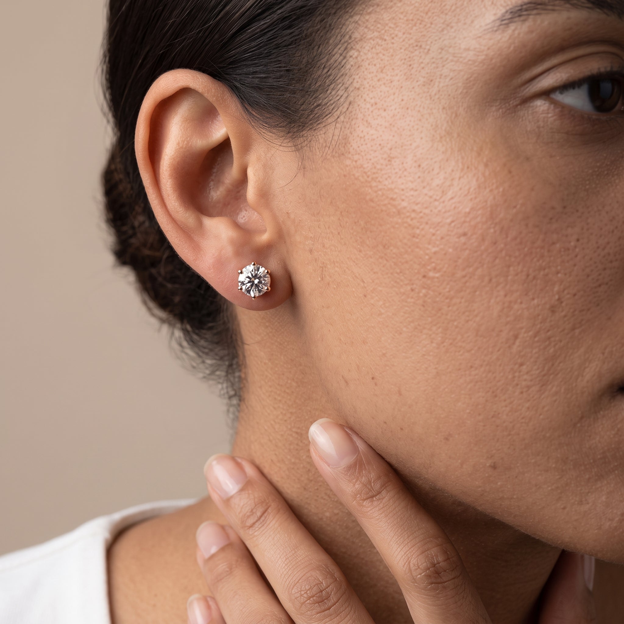 Rose Gold Round Moissanite Stud Earrings