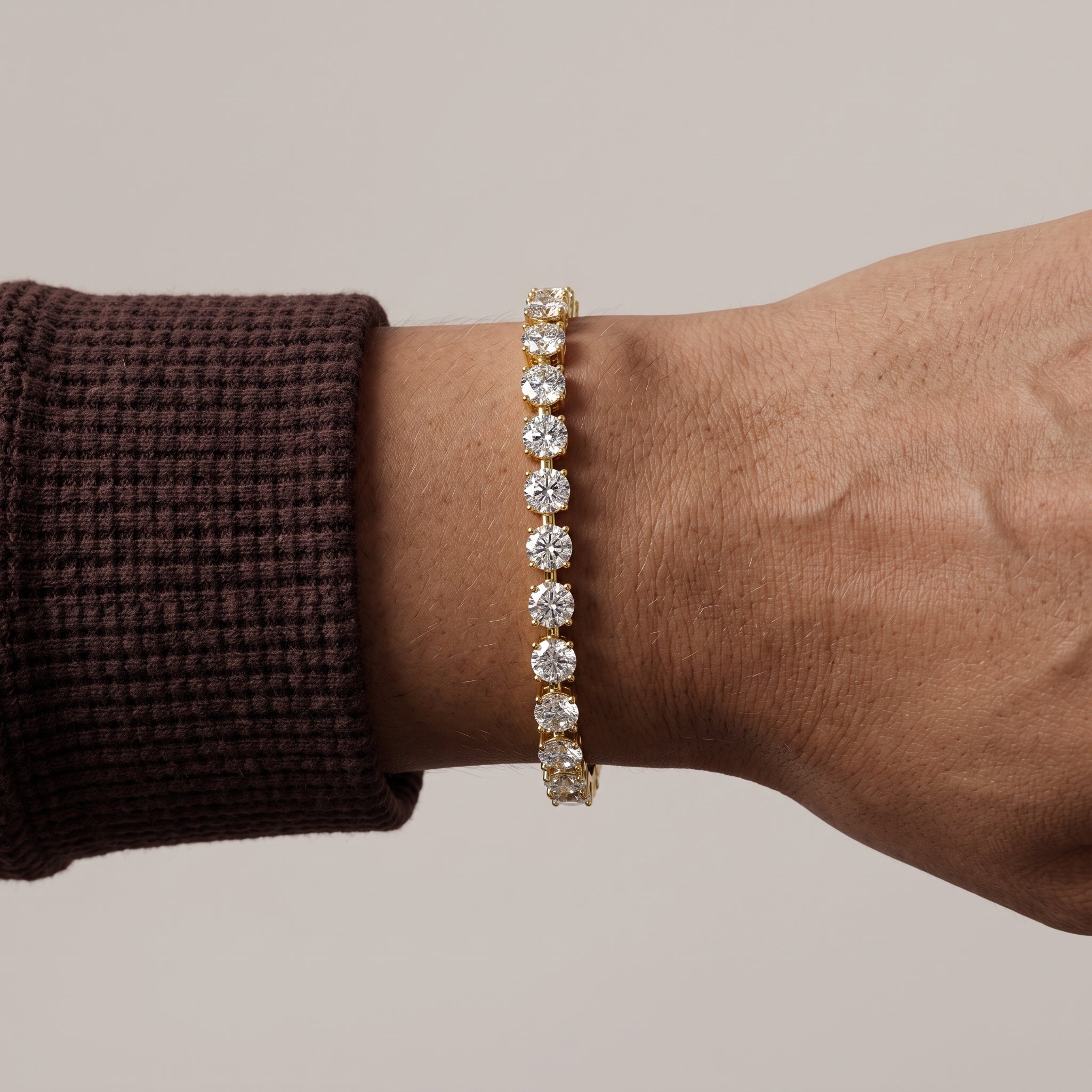 Yellow Gold Round Moissanite Tennis Bracelet