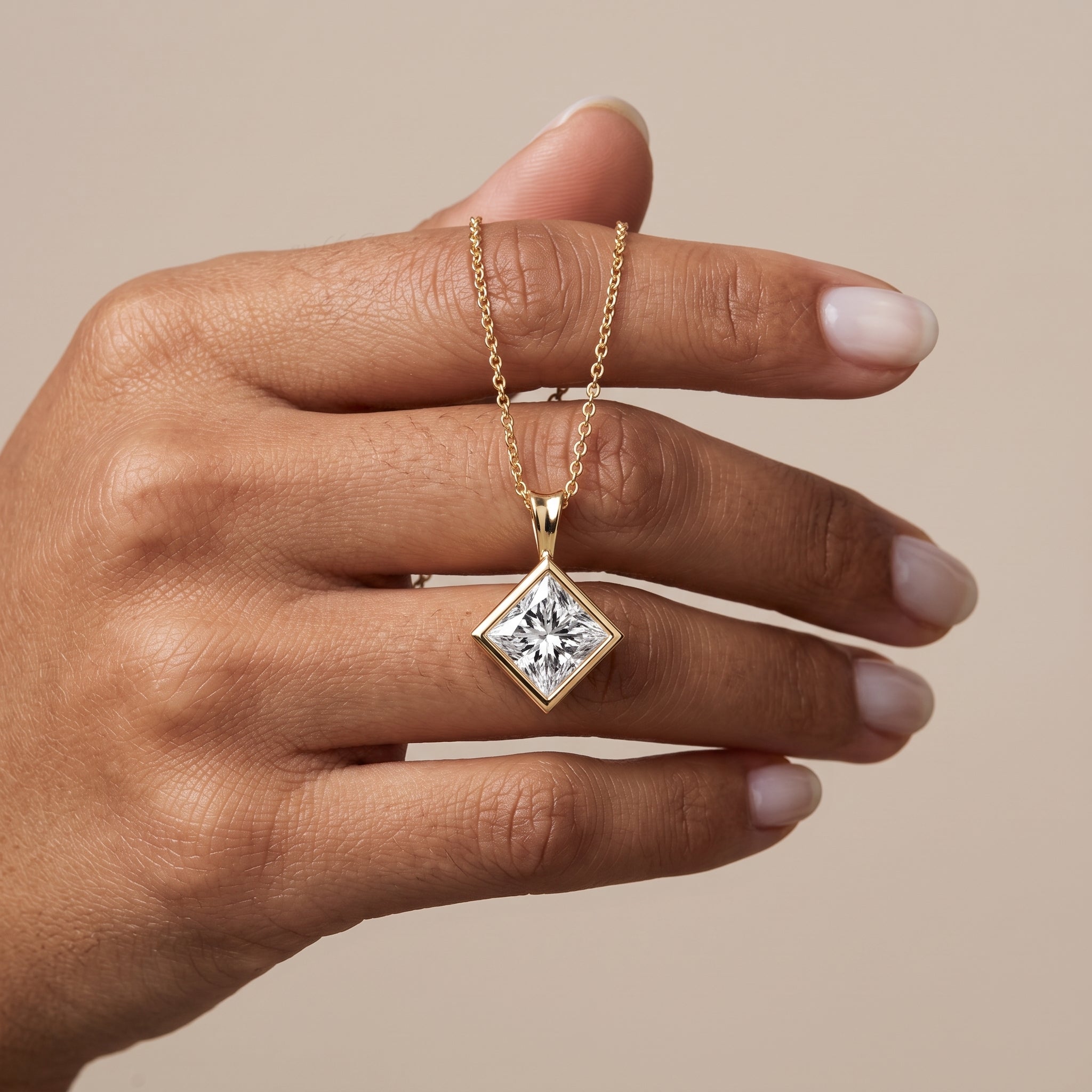 Yellow Gold Princess Cut Moissanite Pendant Necklace