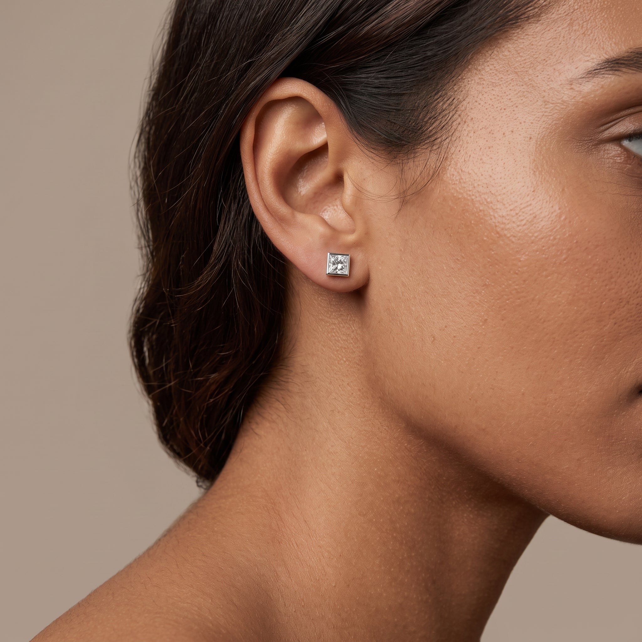 White Metal Princess Cut Moissanite Stud Earrings