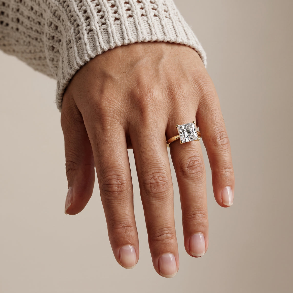Yellow Gold Princess Cut Moissanite Solitaire Engagement Ring