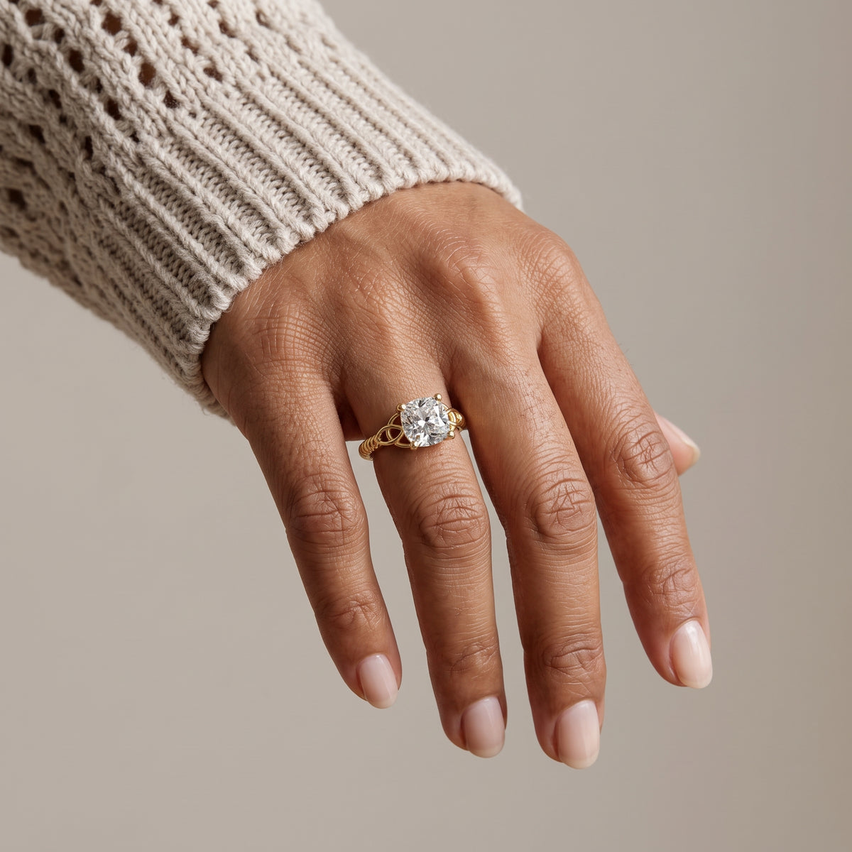 Yellow Gold Cushion Cut Moissanite Engagement Ring