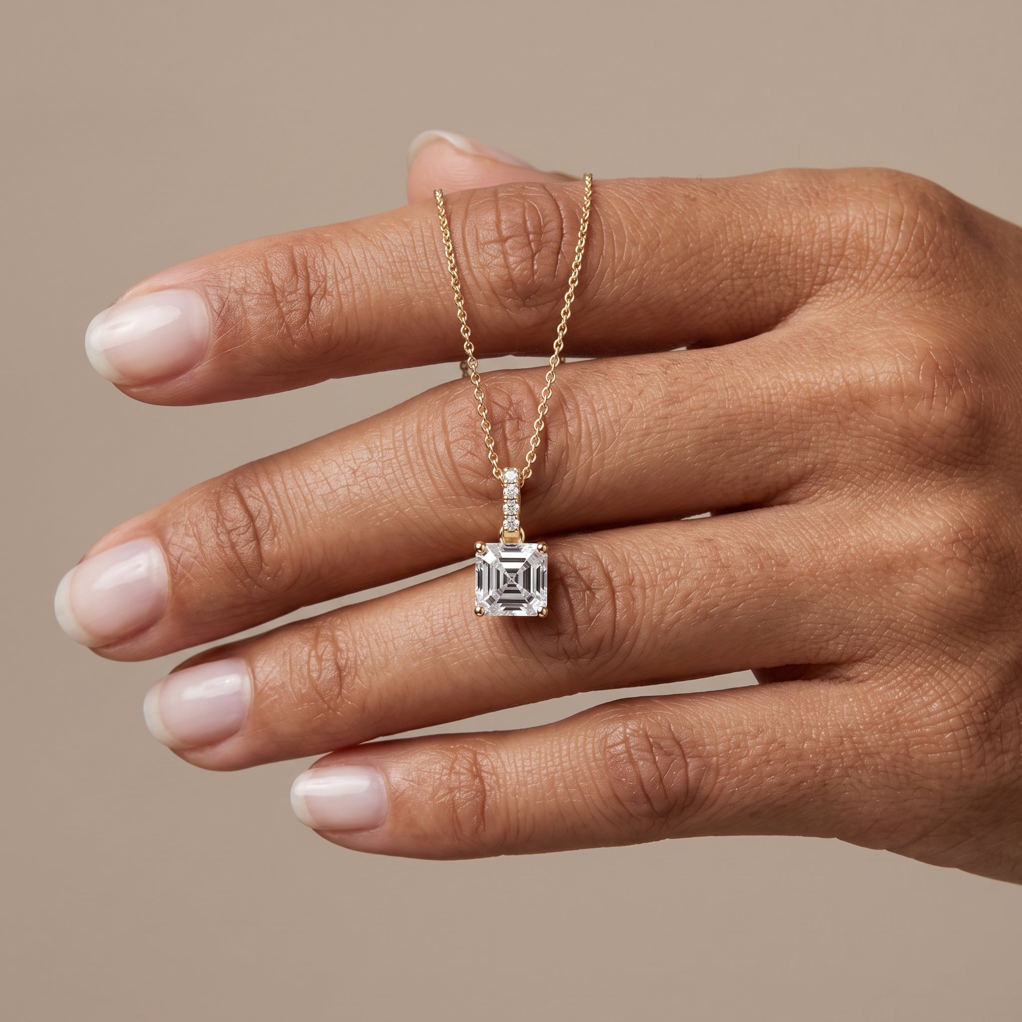 Yellow Gold Asscher Cut Moissanite Pendant Necklace