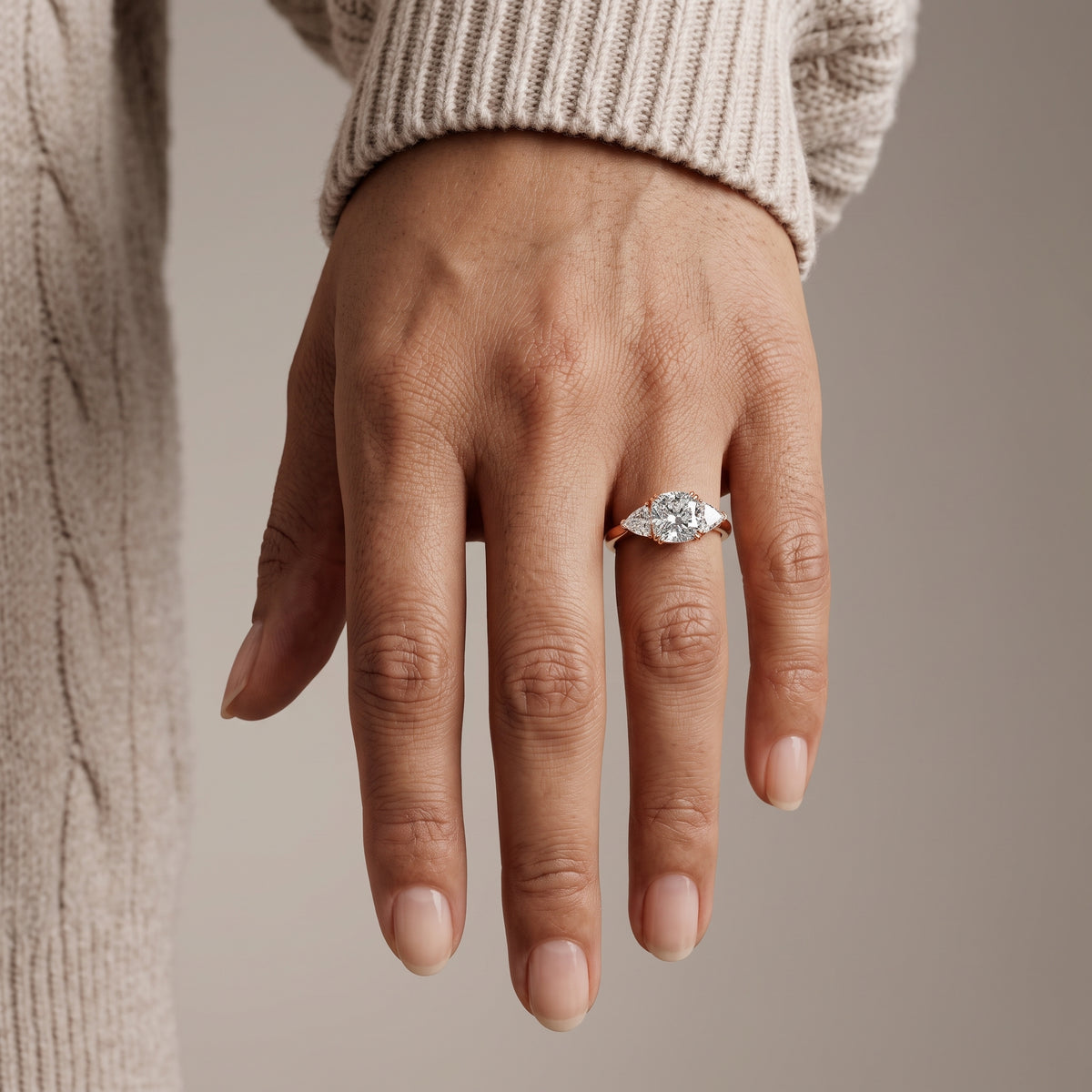 Rose Gold Cushion Cut Moissanite Three Stone Engagement Ring