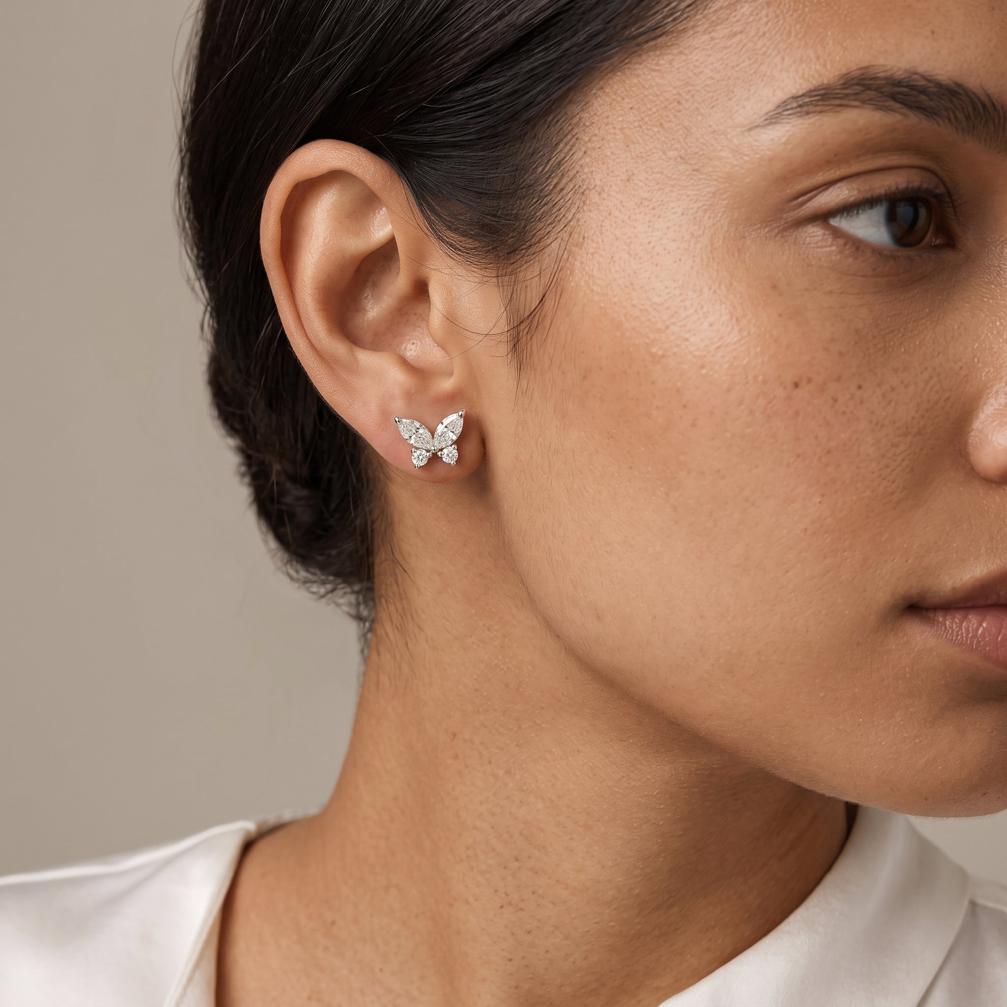 Yellow Gold Marquise & Round Moissanite Butterfly Stud Earrings