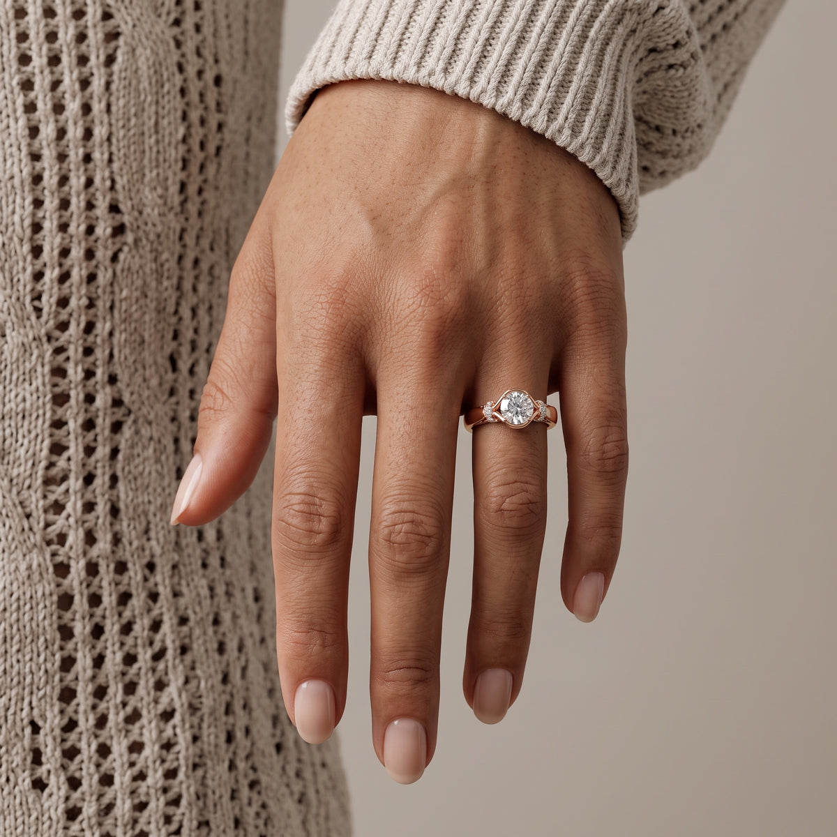 Rose Gold Oval Moissanite Engagement Ring with Accent Stones