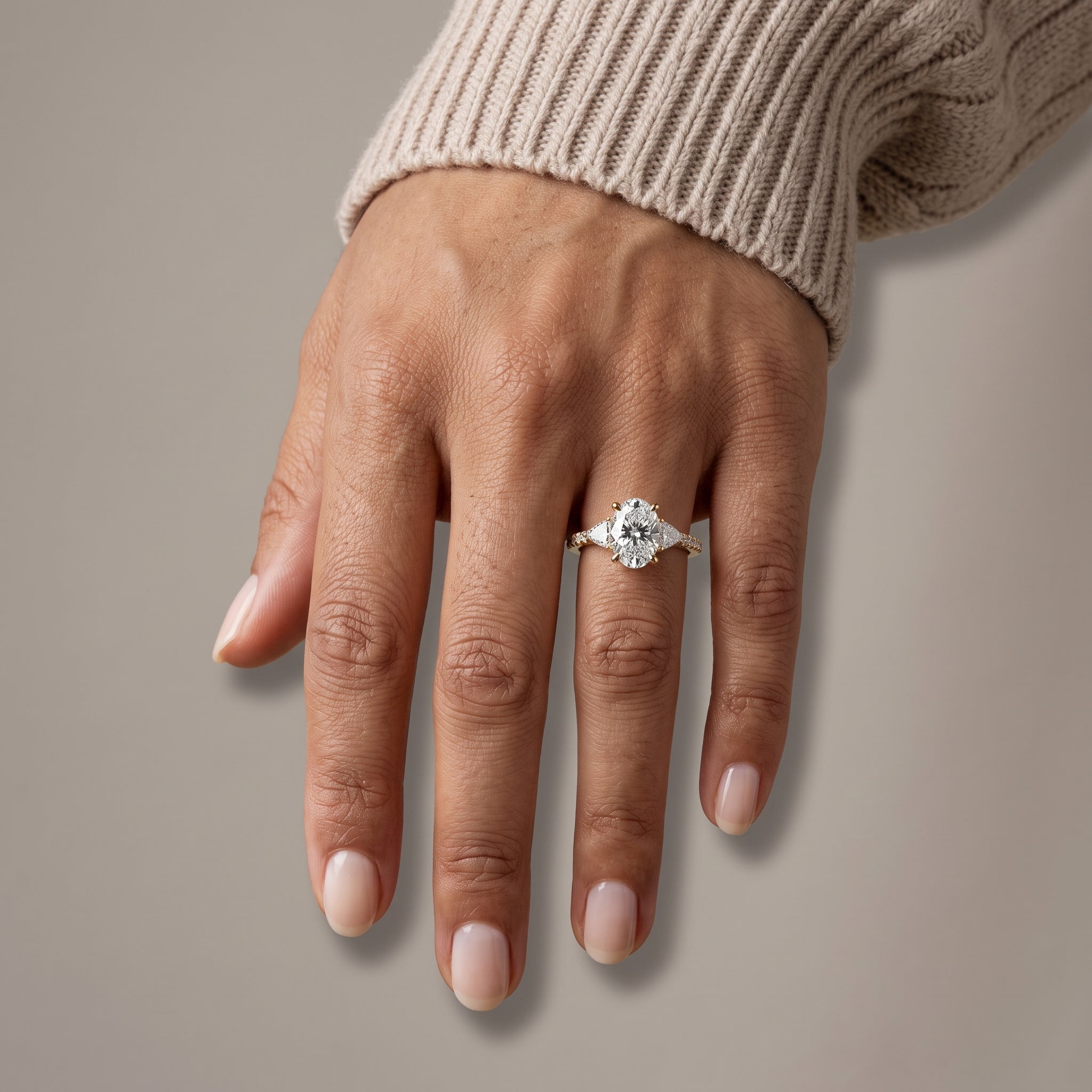 Yellow Gold Oval Cut Moissanite Engagement Ring