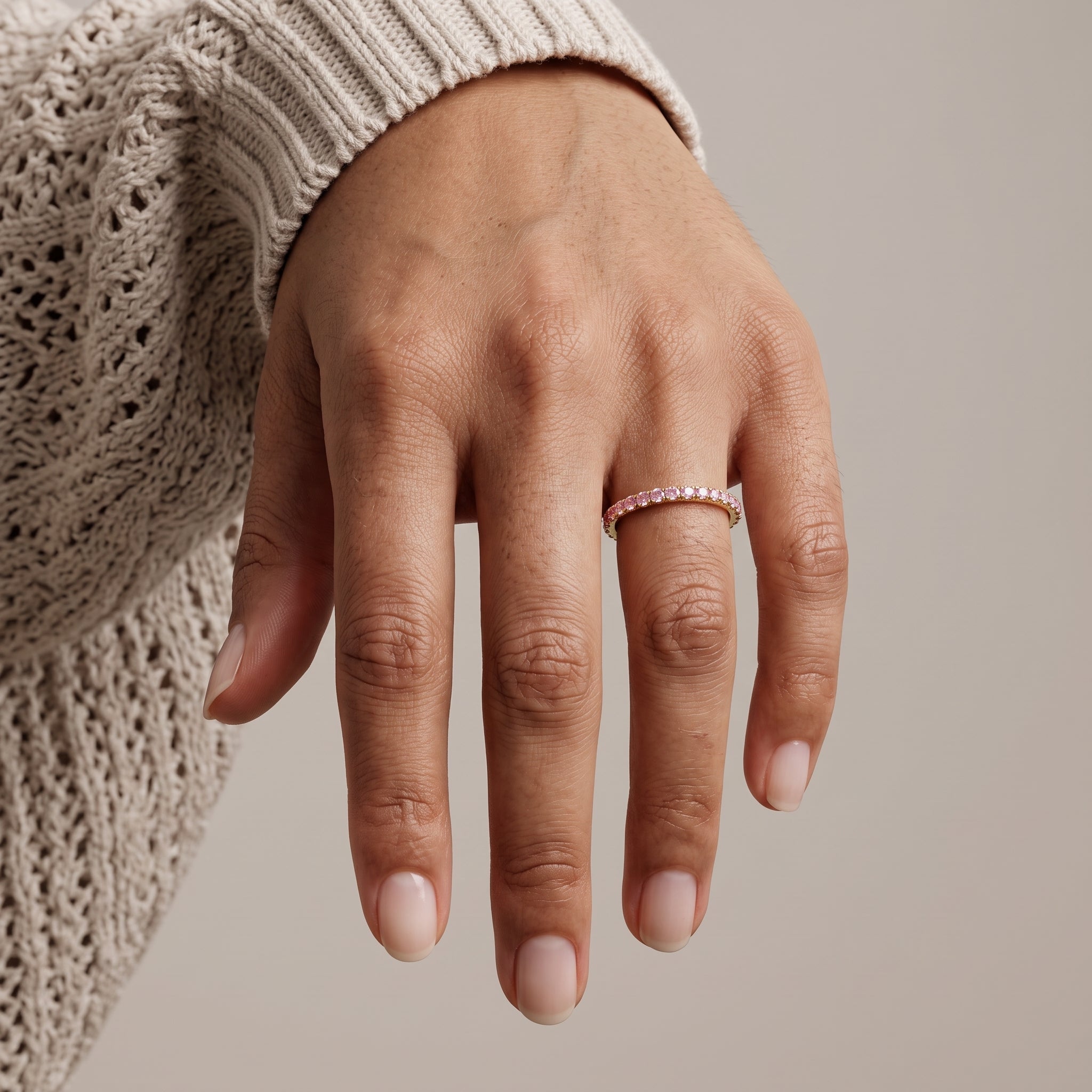 Yellow Gold Round Moissanite Eternity Band Ring