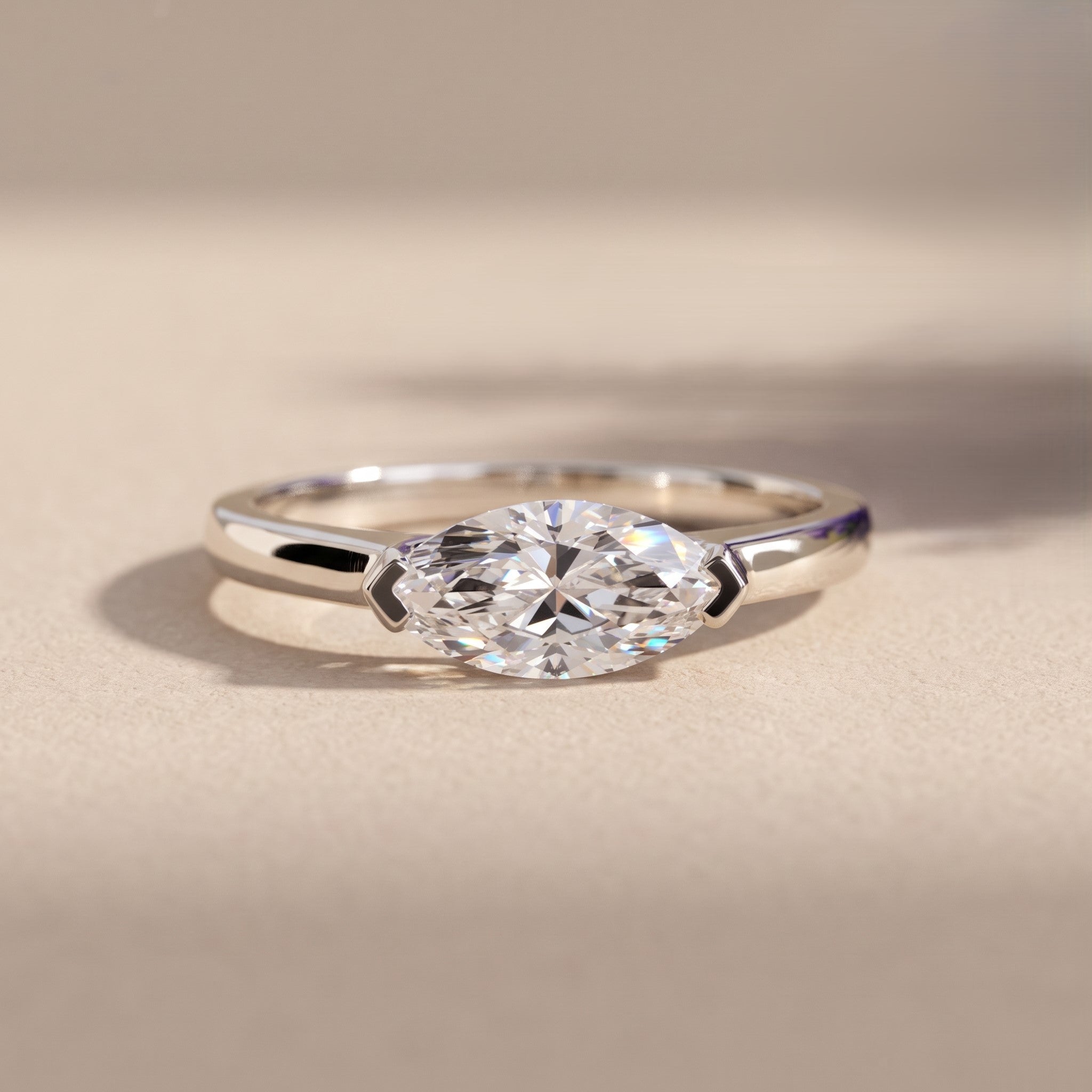 White Metal Marquise Moissanite Solitaire Engagement Ring