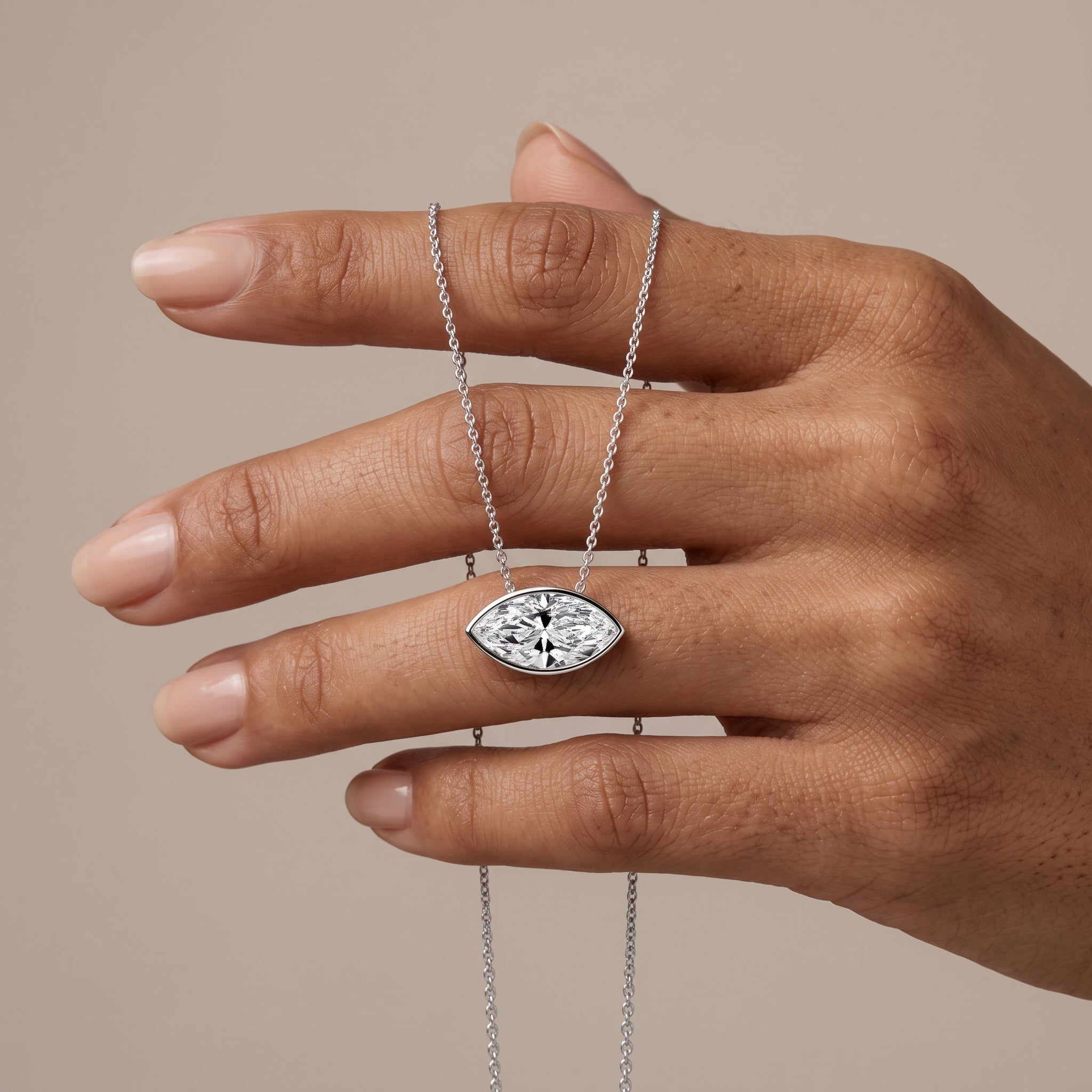 White Gold Marquise Cut Moissanite Pendant Necklace