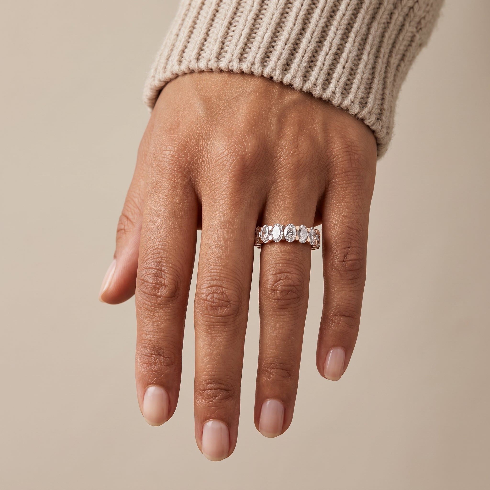 Rose Gold Oval Moissanite Eternity Band Ring