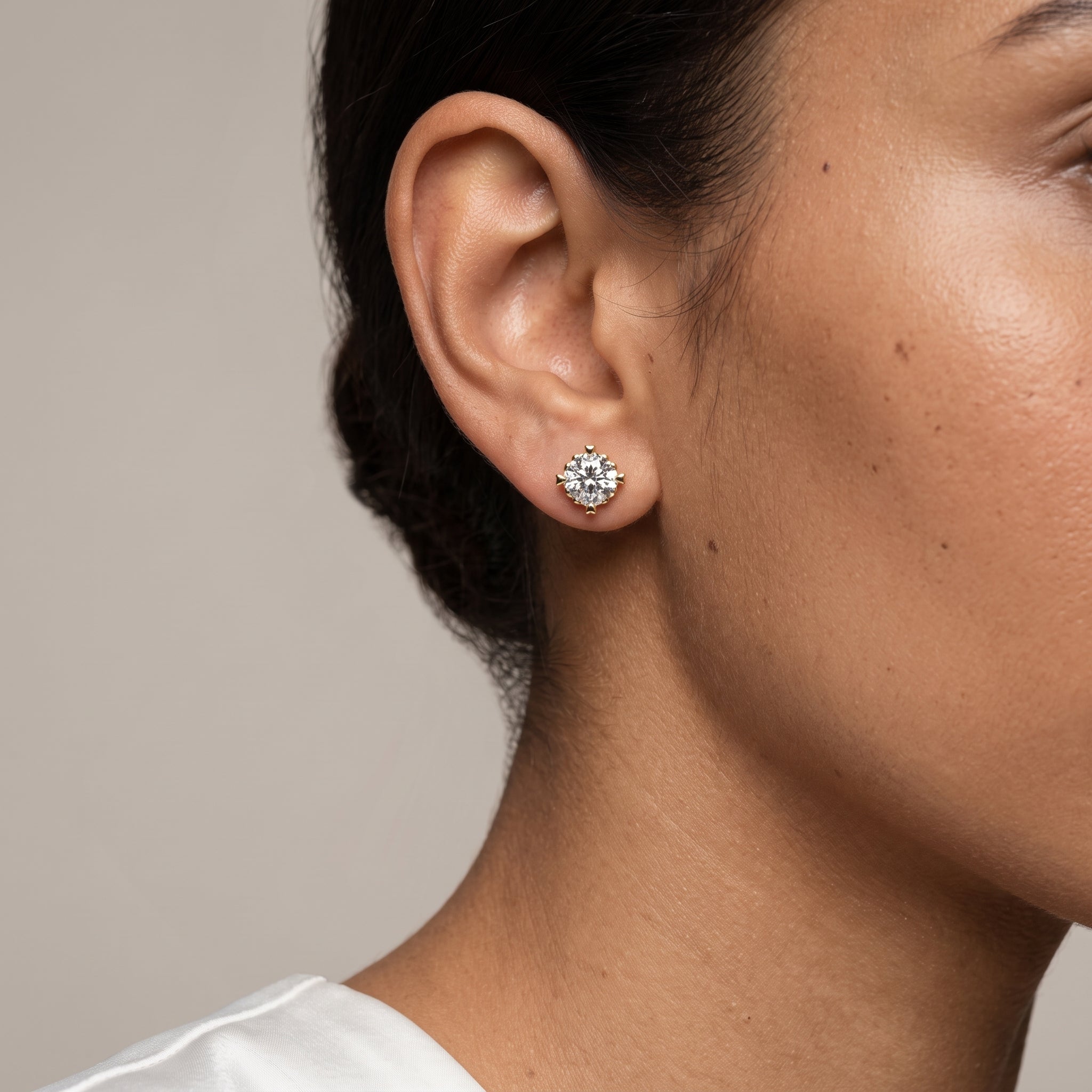 Yellow Gold Cushion Moissanite Stud Earrings