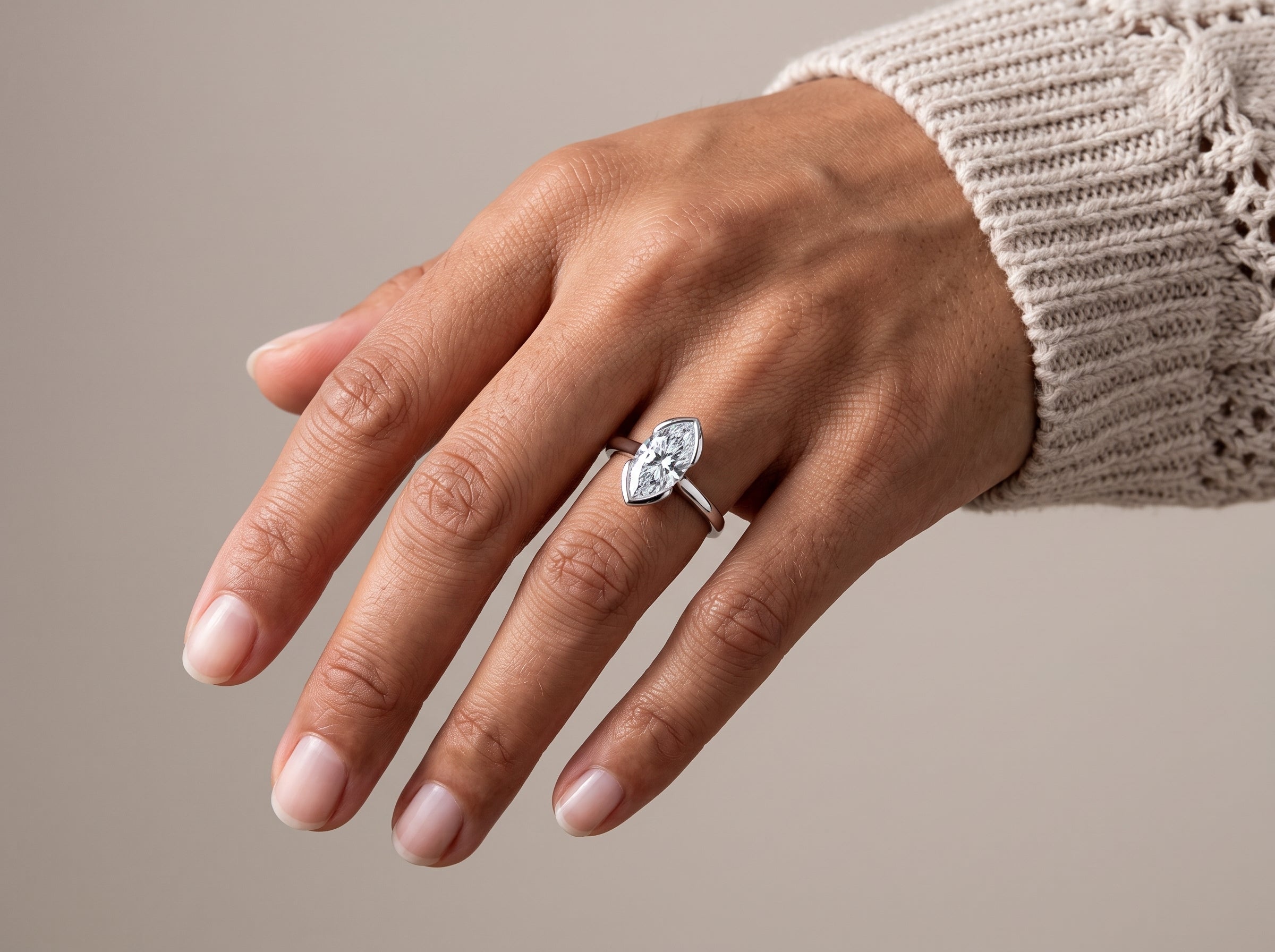White Metal Marquise Cut Moissanite Solitaire Engagement Ring