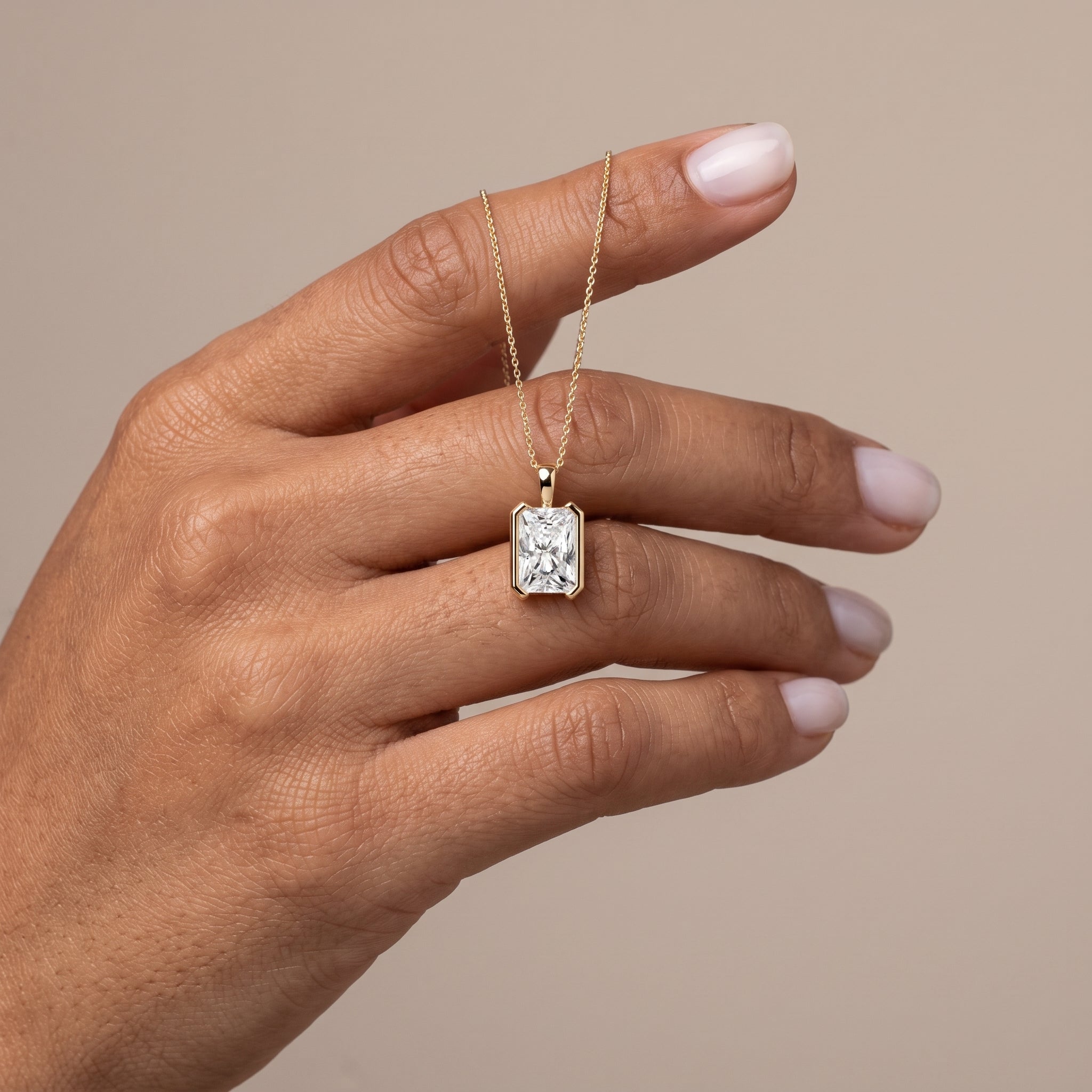 Yellow Gold Radiant Cut Moissanite Pendant Necklace