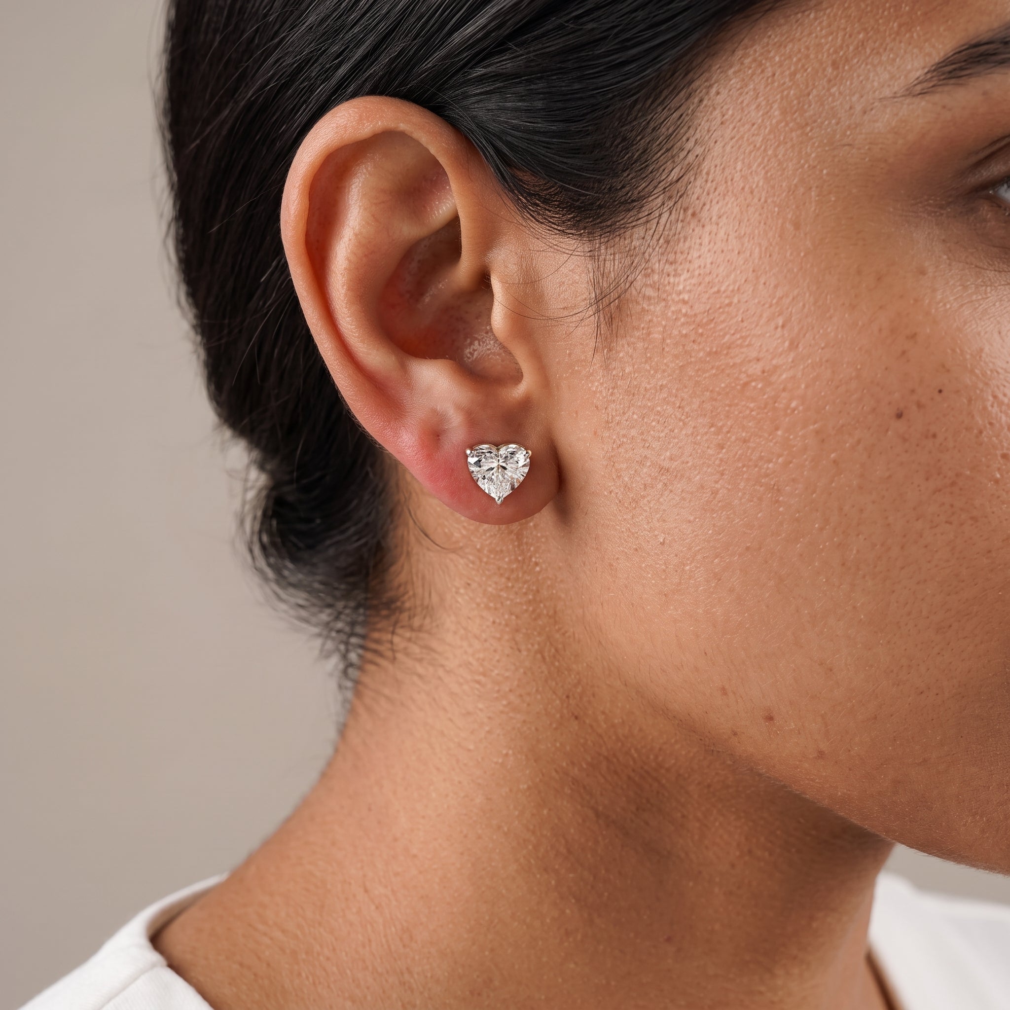 Yellow Gold Heart Cut Moissanite Stud Earrings