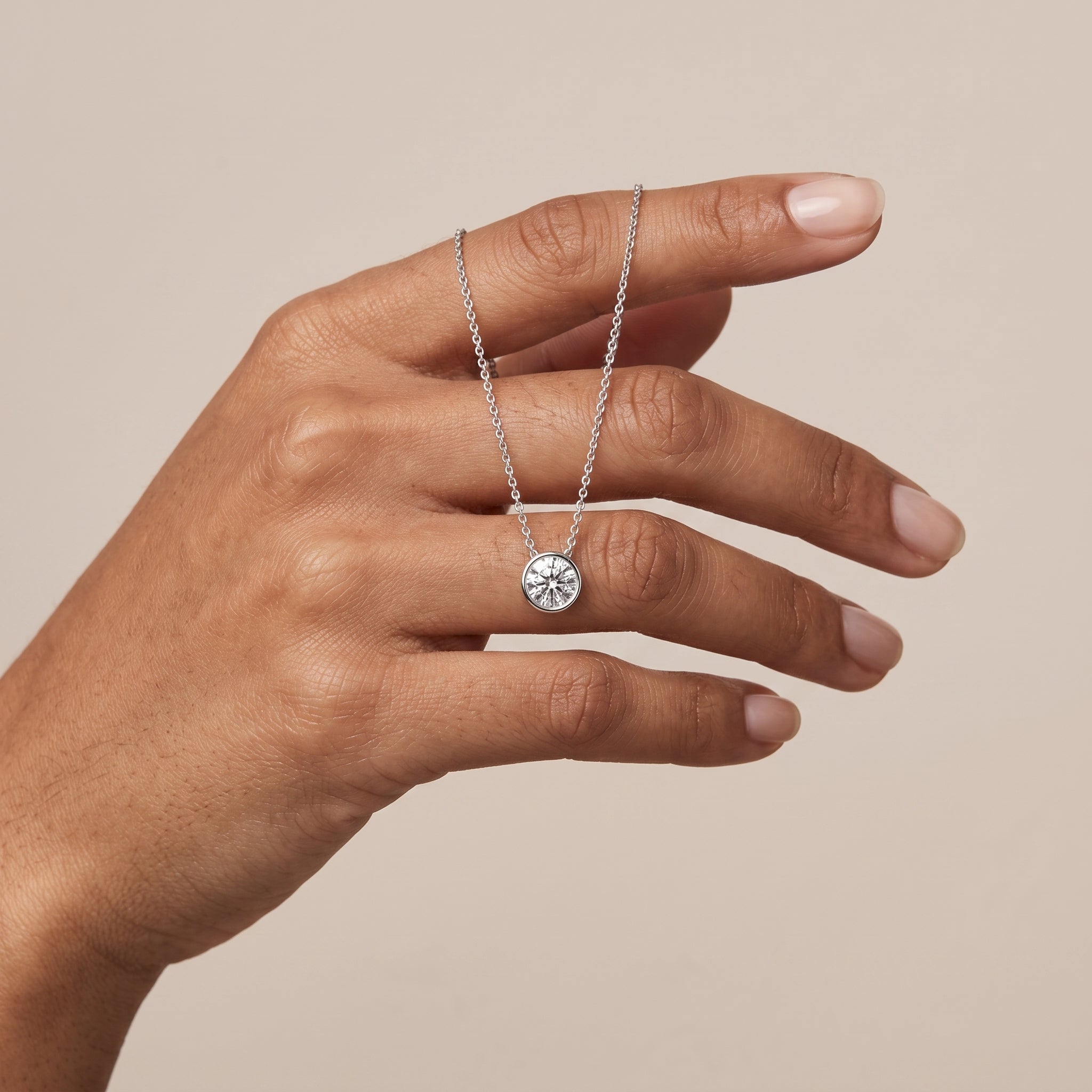 White Metal Round Moissanite Pendant Necklace