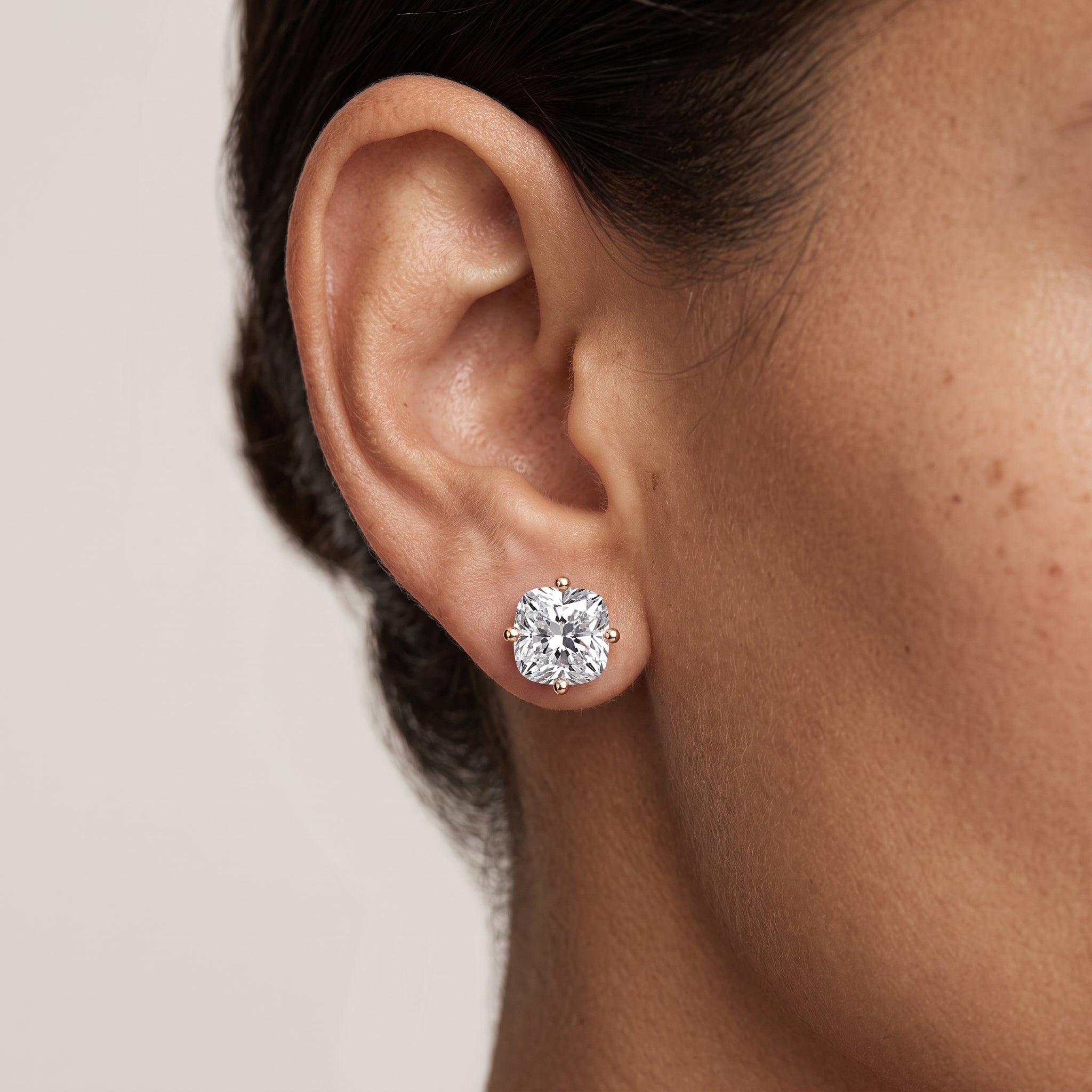 Rose Gold Cushion Cut Moissanite Stud Earrings