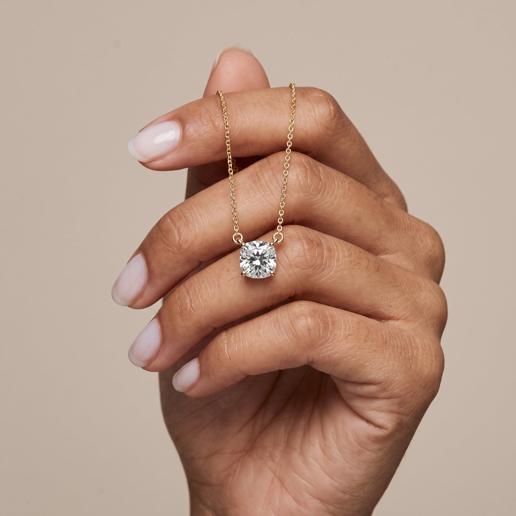 Yellow Gold Cushion Cut Moissanite Solitaire Pendant Necklace