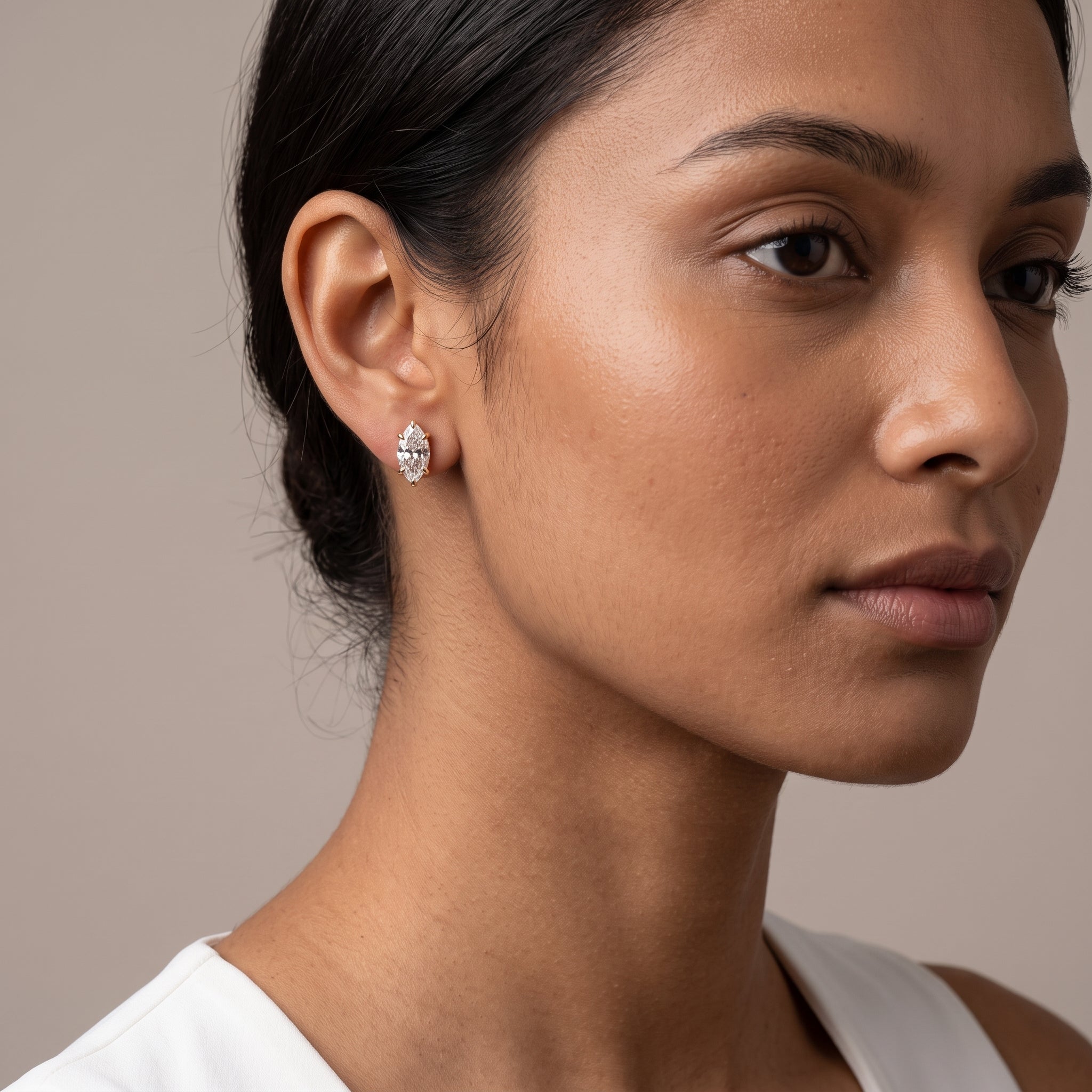Rose Gold Marquise Moissanite Stud Earrings