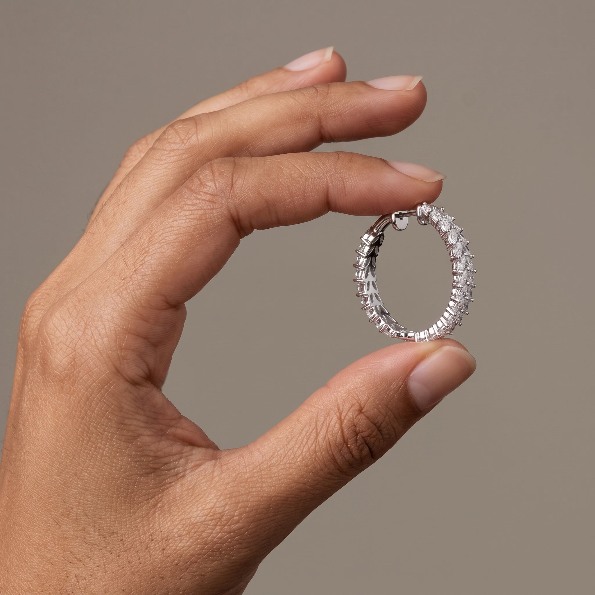 White Metal Marquise Cut Moissanite Hoop Earrings