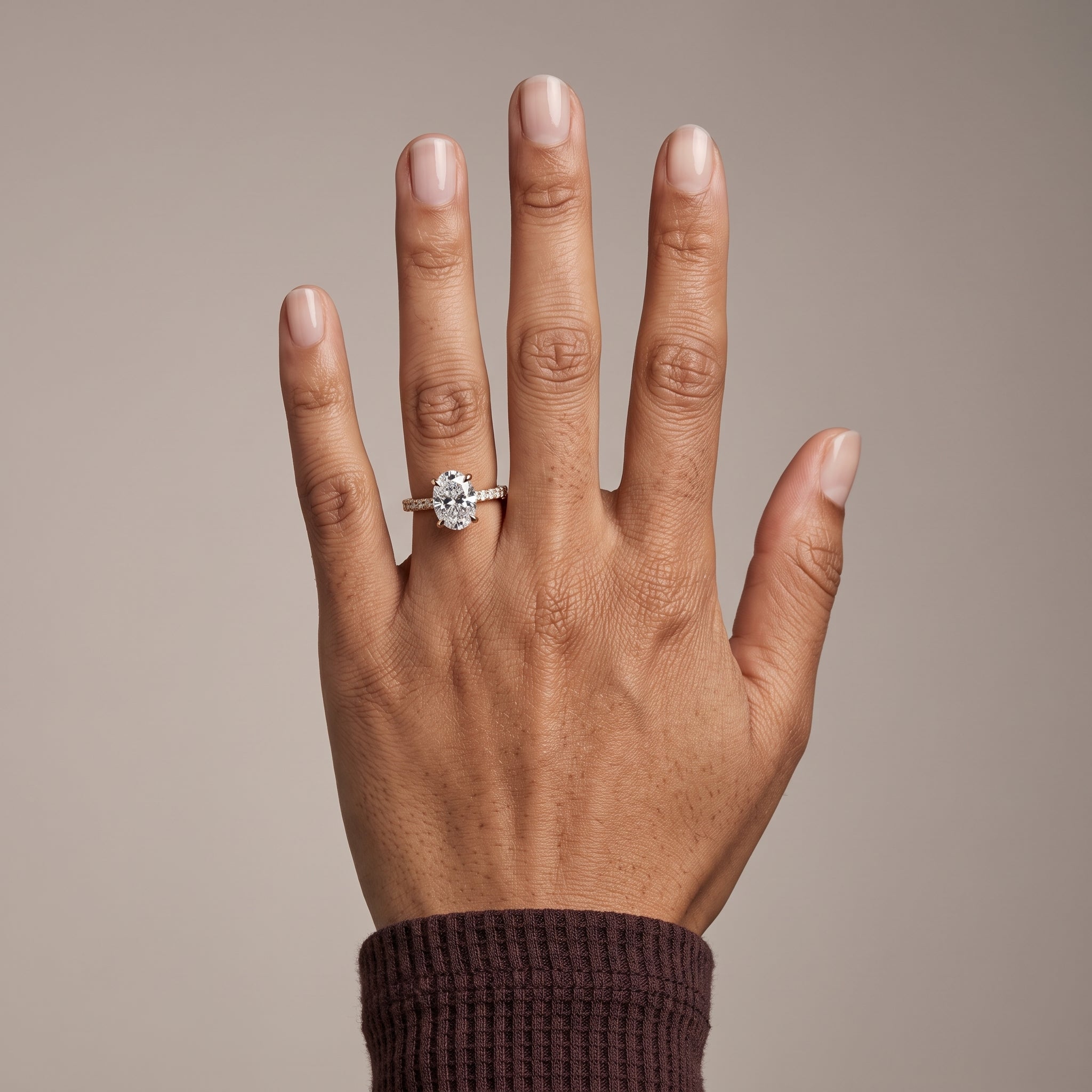 Yellow Gold Oval Moissanite Engagement Ring with Pavé Band