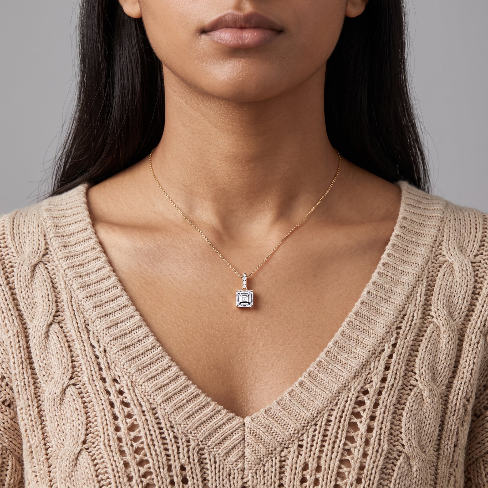Yellow Gold Asscher Cut Moissanite Pendant Necklace