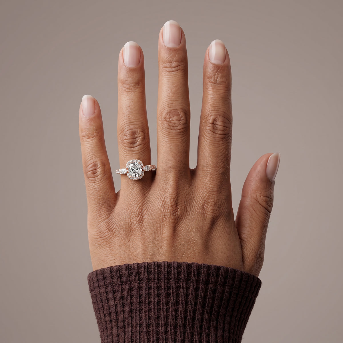 Rose Gold Cushion Moissanite Halo Engagement Ring