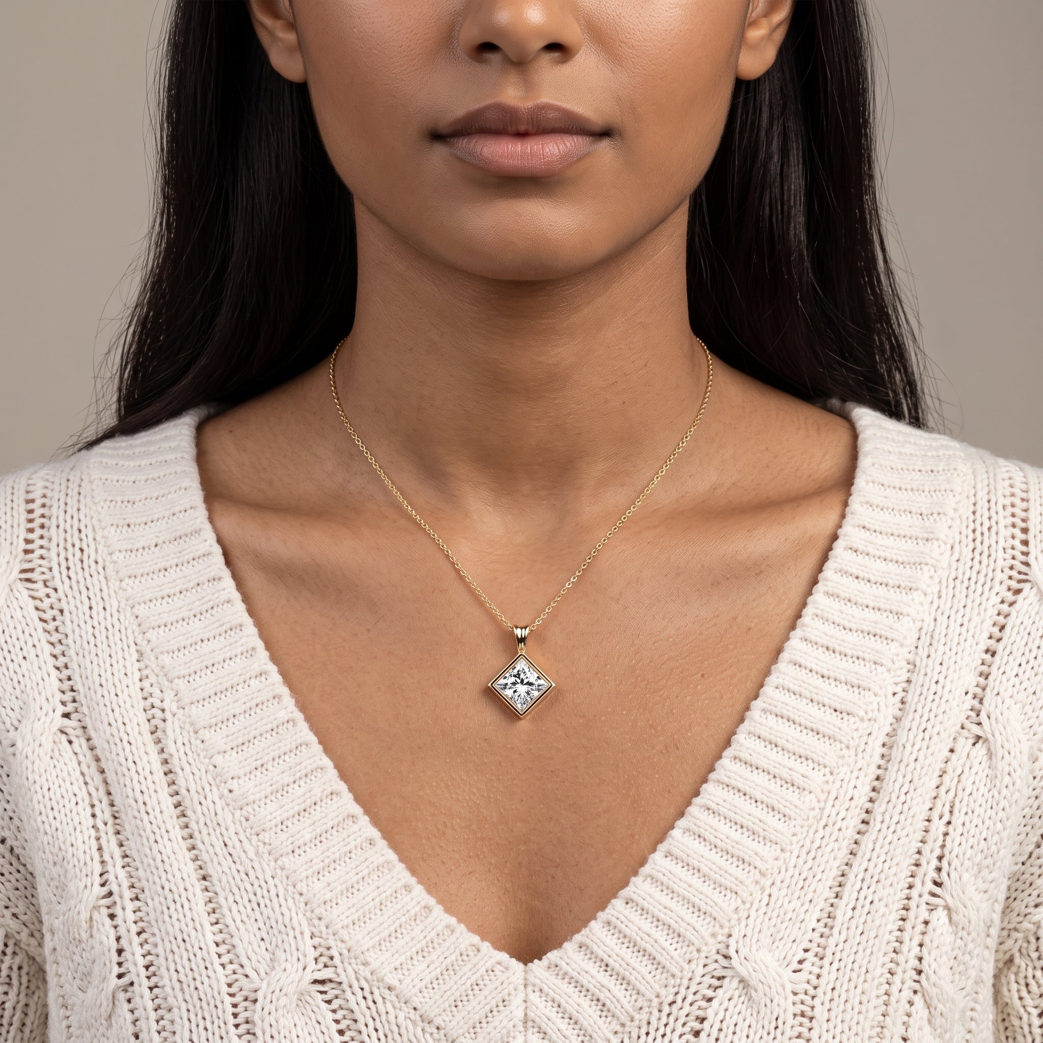 Yellow Gold Princess Cut Moissanite Pendant Necklace
