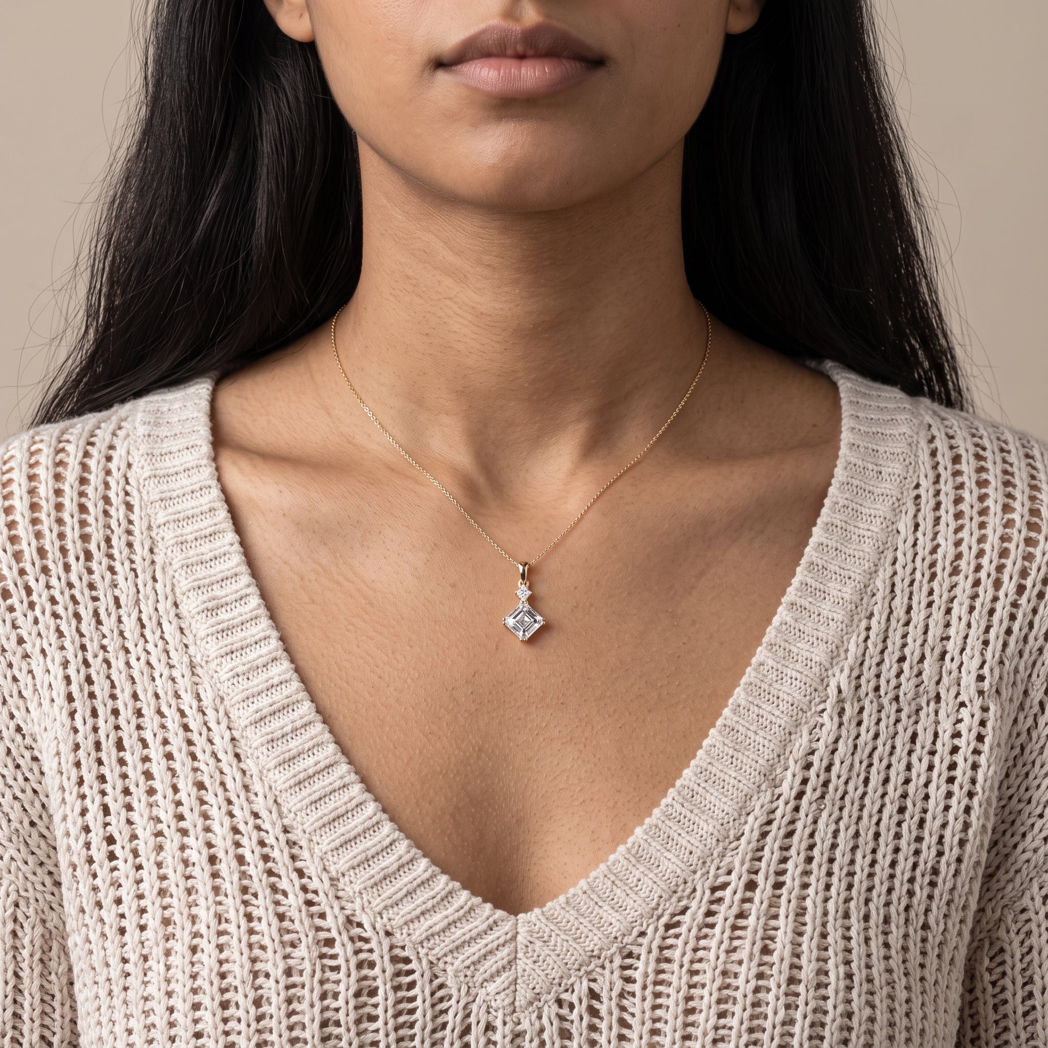 Yellow Gold Asscher Cut Moissanite Pendant Necklace