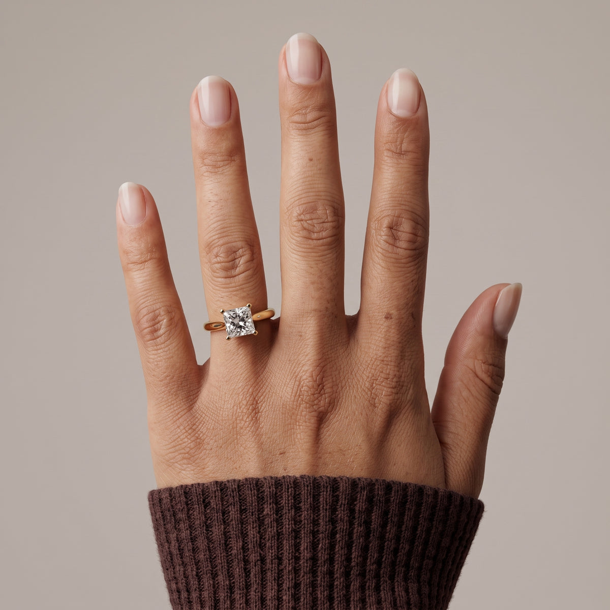 Yellow Gold Princess Cut Moissanite Solitaire Engagement Ring