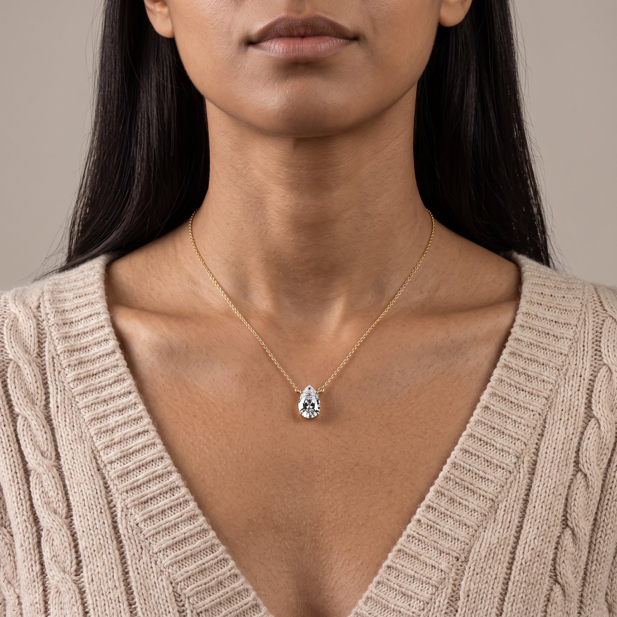 Yellow Gold Pear Cut Moissanite Pendant Necklace