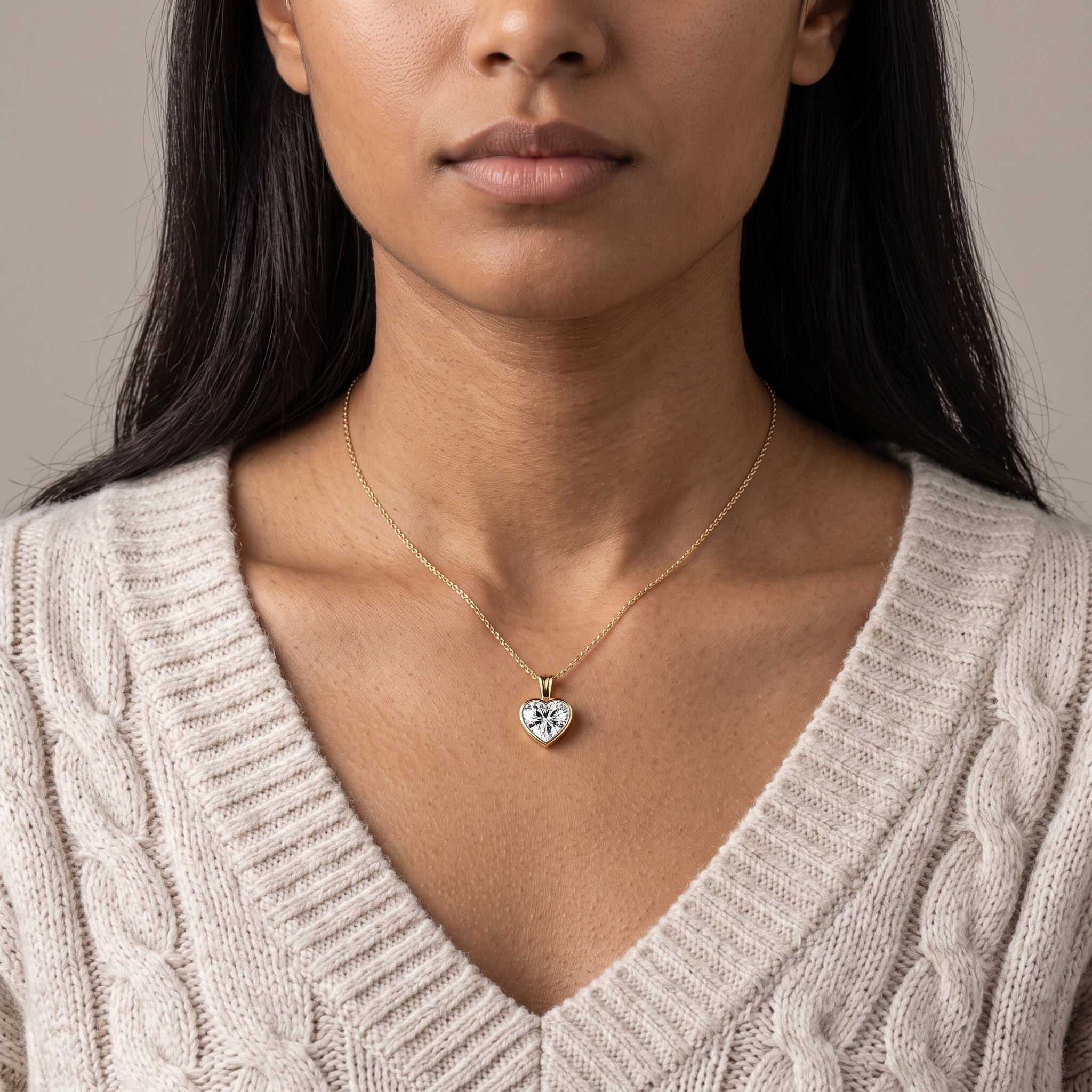 Yellow Gold Heart Cut Moissanite Pendant Necklace
