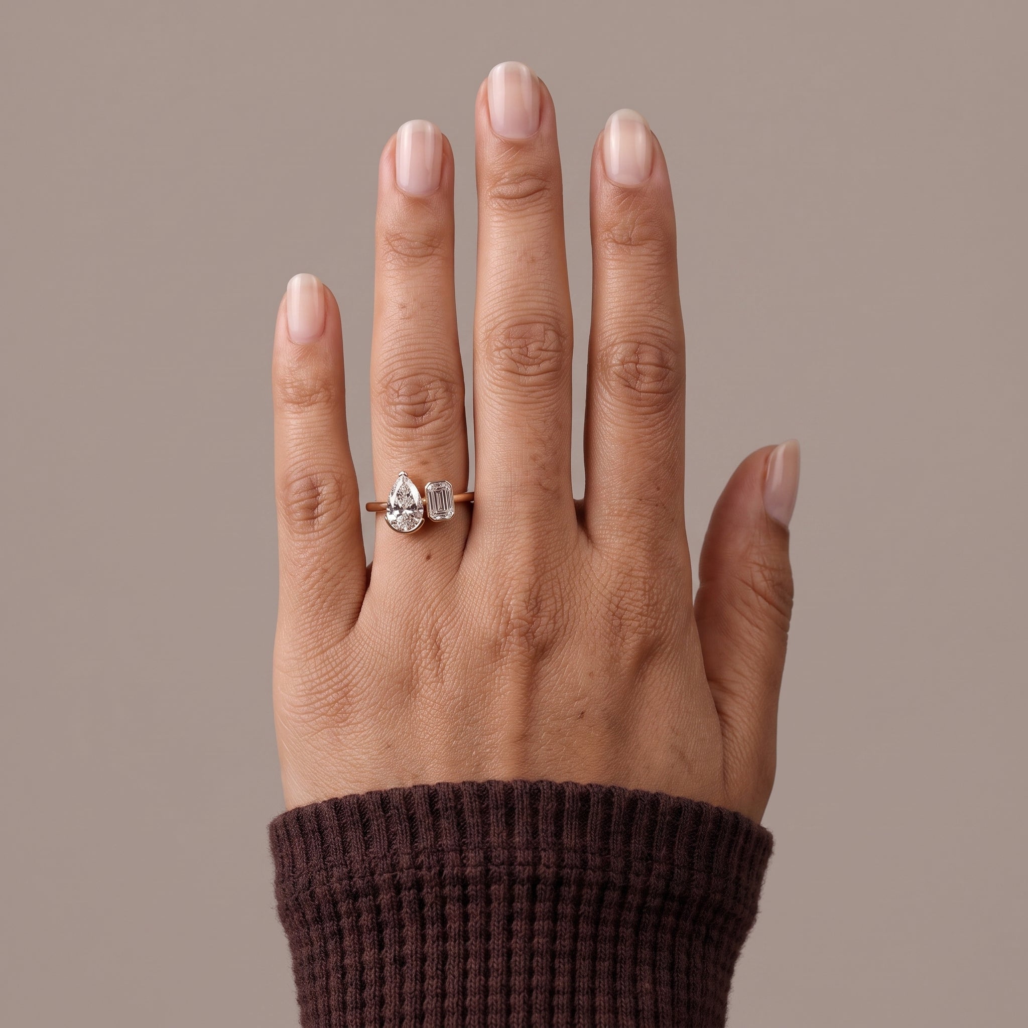 Rose Gold Pear & Emerald Cut Moissanite Open Ring