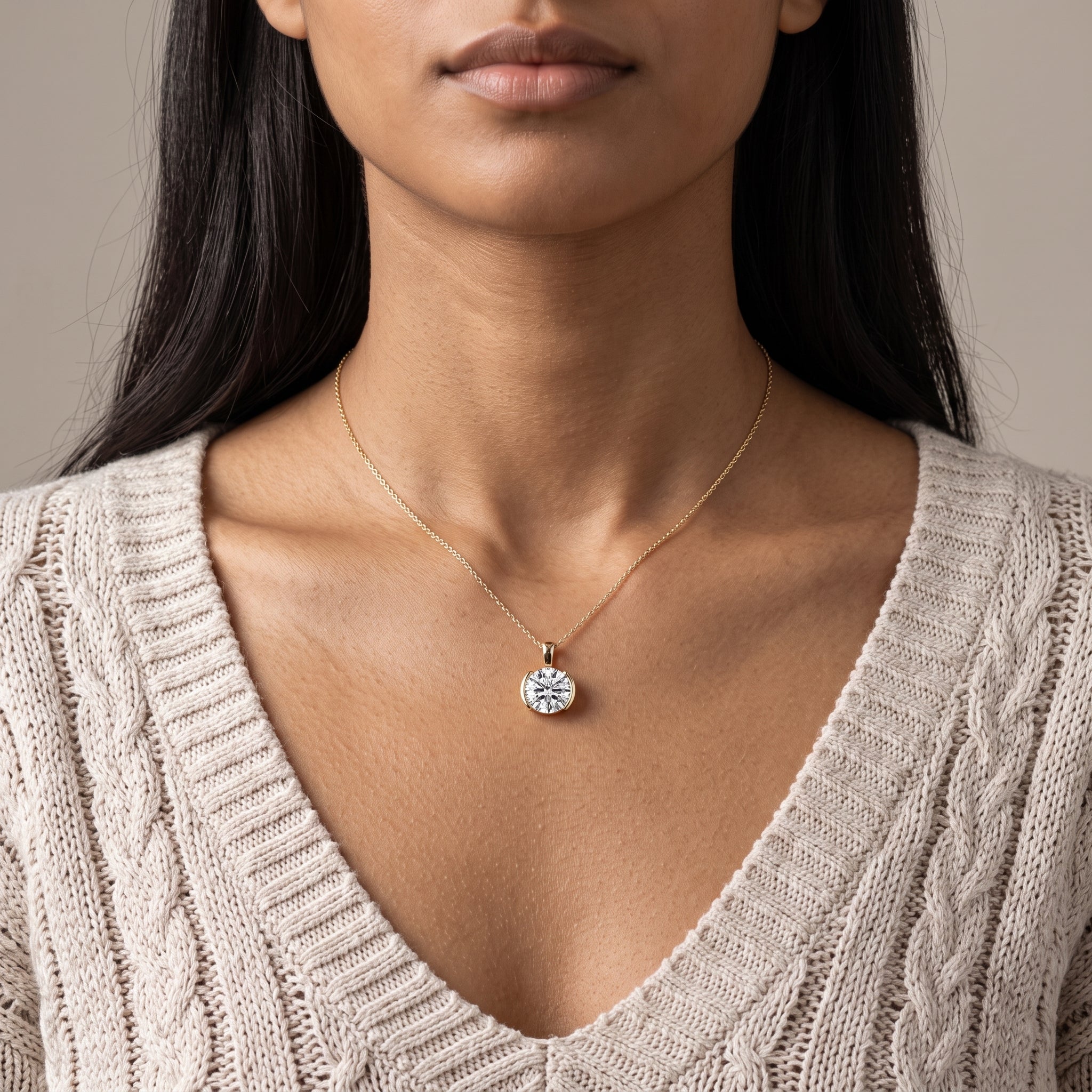 Yellow Gold Round Moissanite Solitaire Pendant Necklace