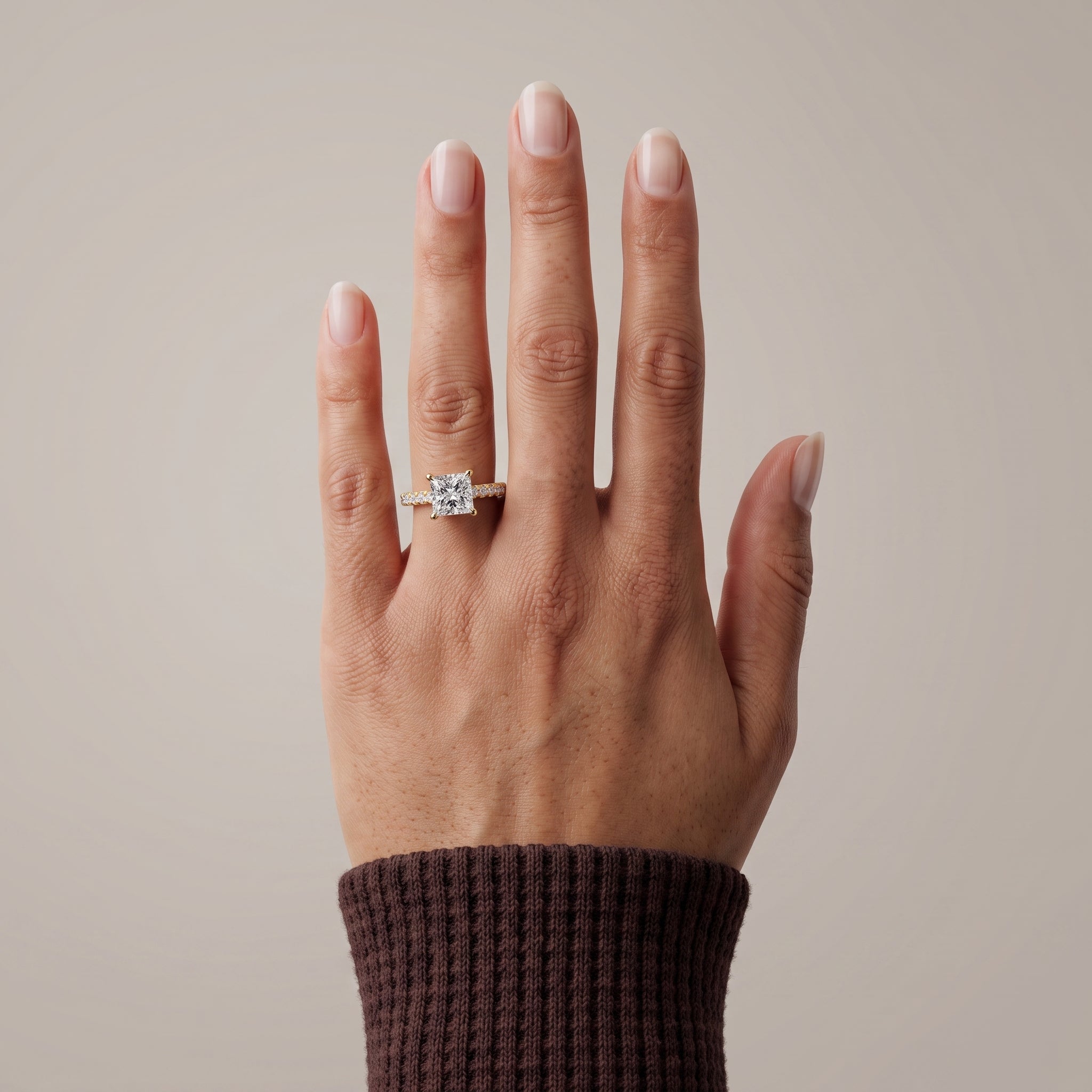 Yellow Gold Princess Cut Moissanite Engagement Ring