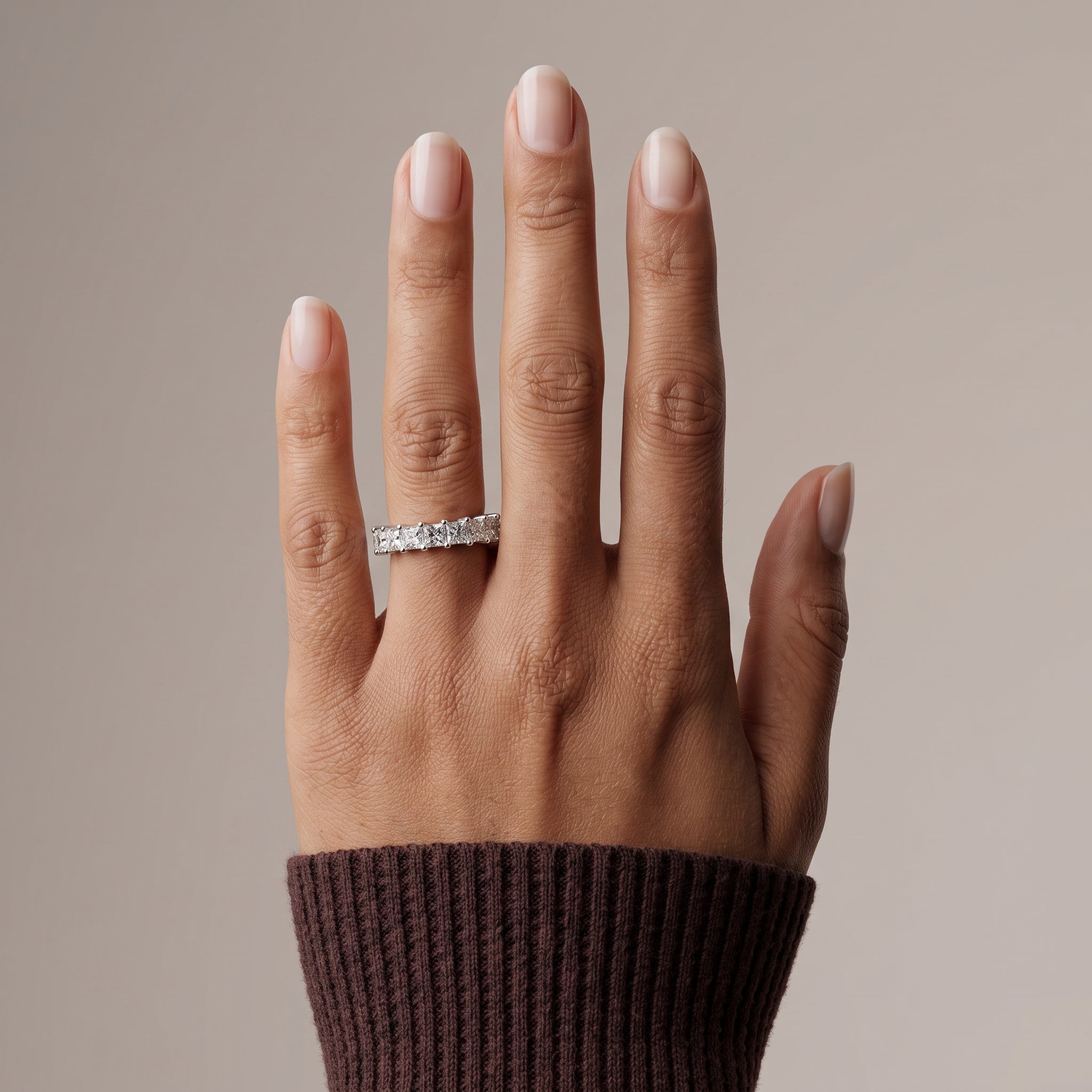 White Metal Princess Cut Moissanite Eternity Band Ring