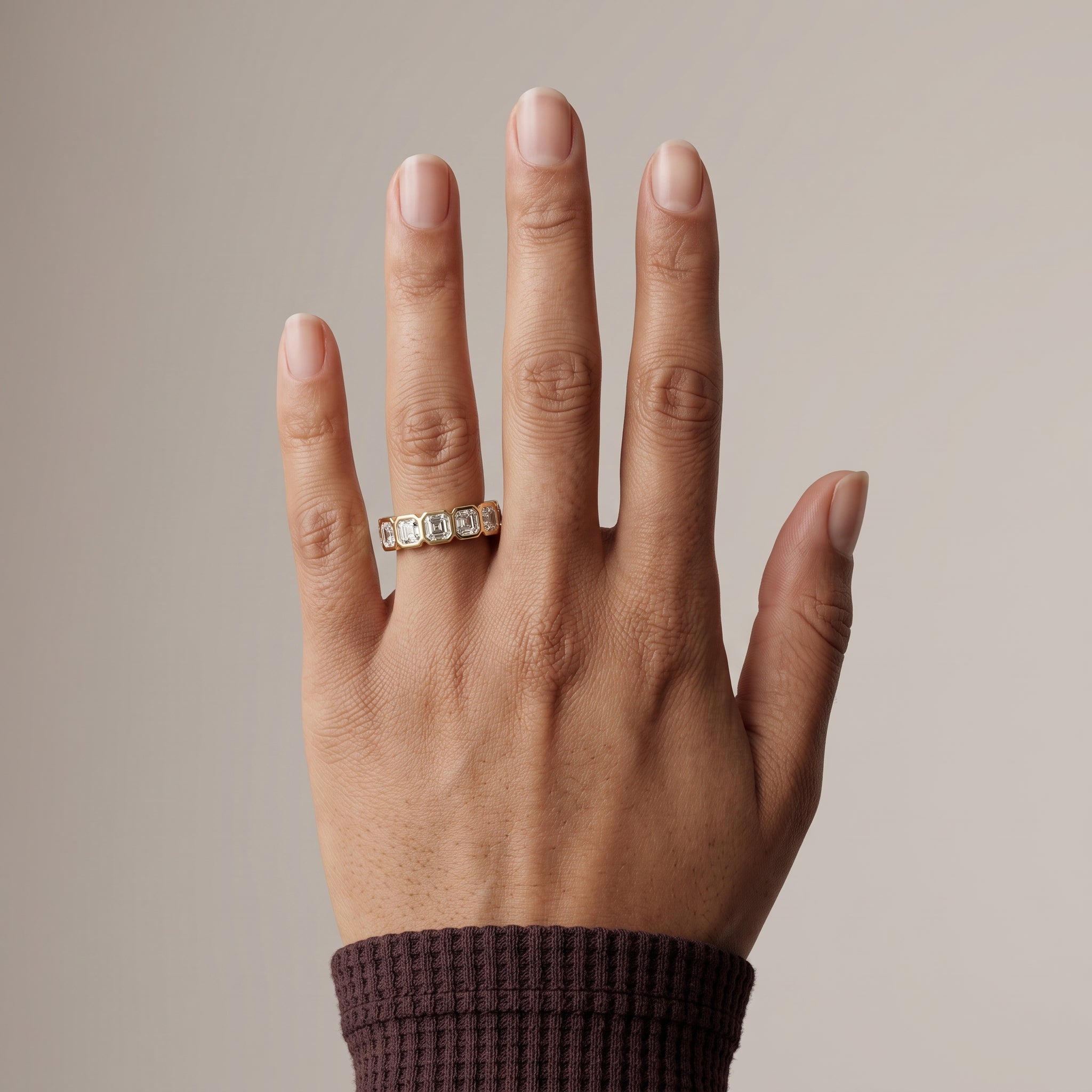 Yellow Gold Asscher Cut Moissanite Eternity Band Ring
