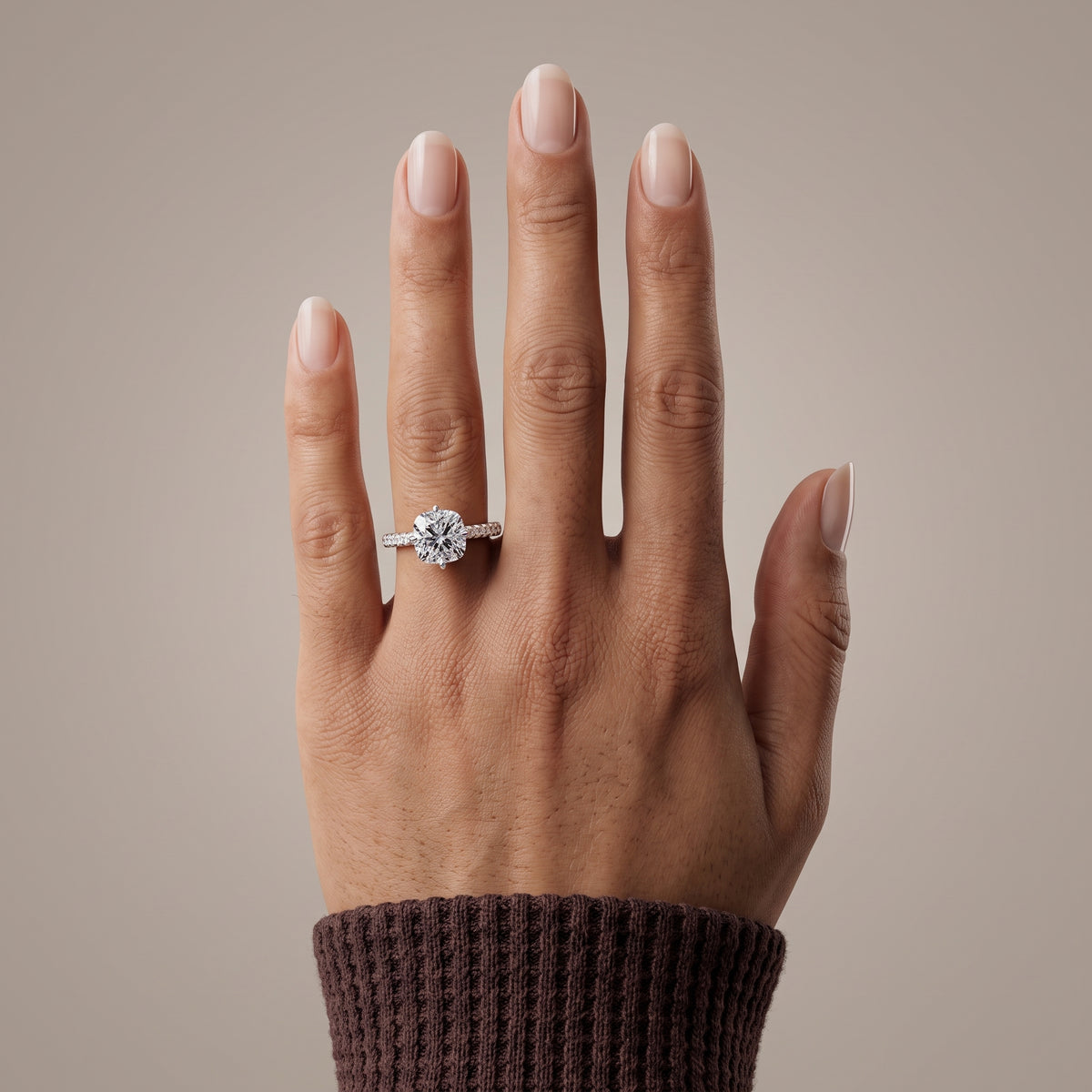 White Metal Cushion Cut Moissanite Engagement Ring
