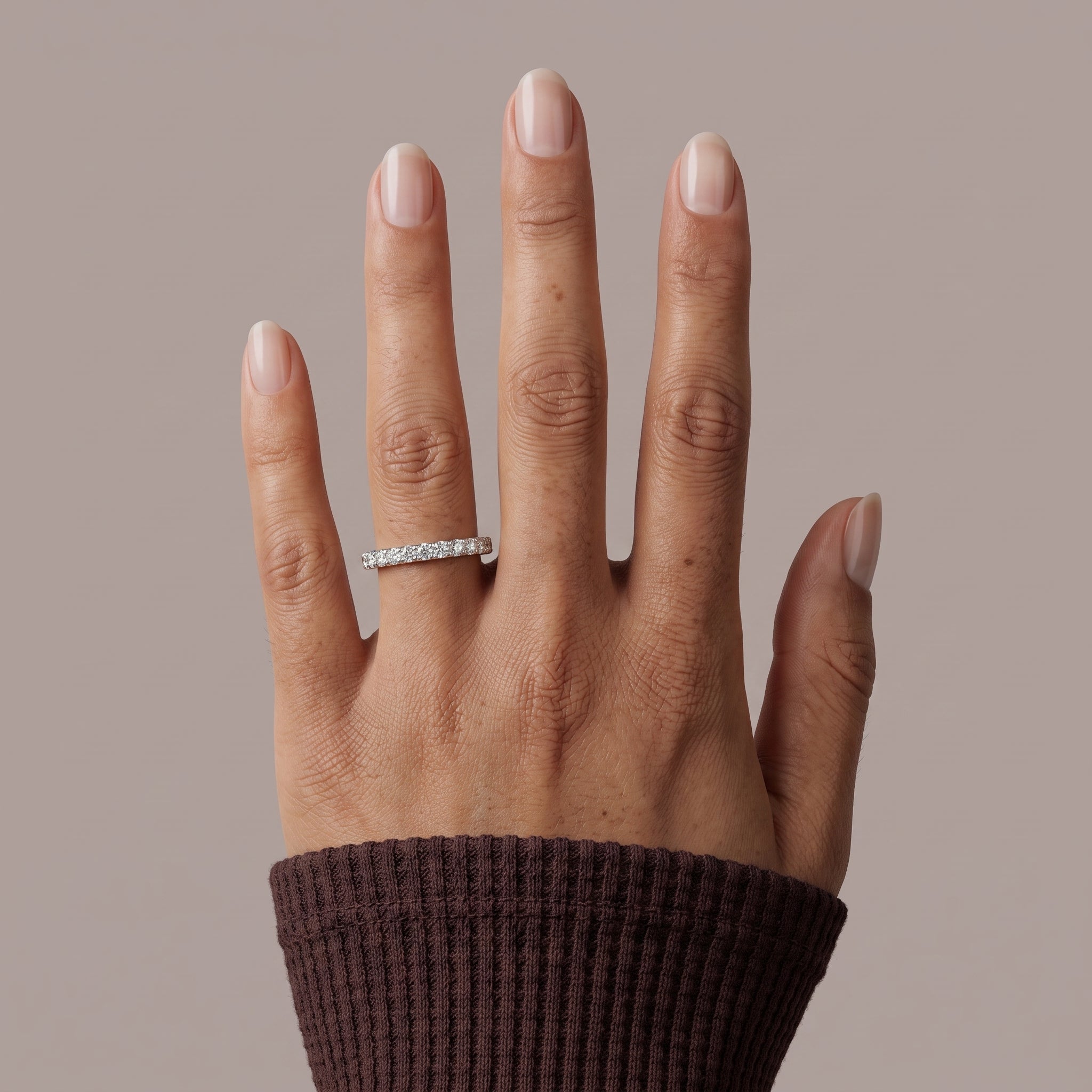 White Metal Round Moissanite Eternity Band Ring