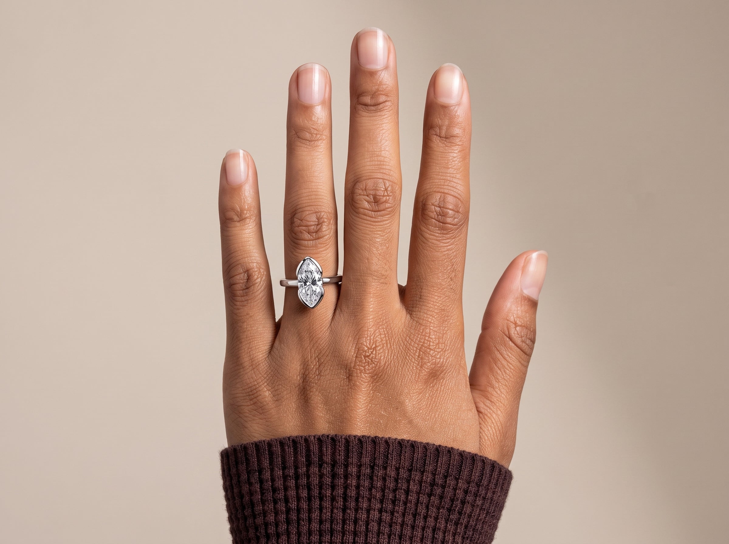 White Metal Marquise Cut Moissanite Solitaire Engagement Ring
