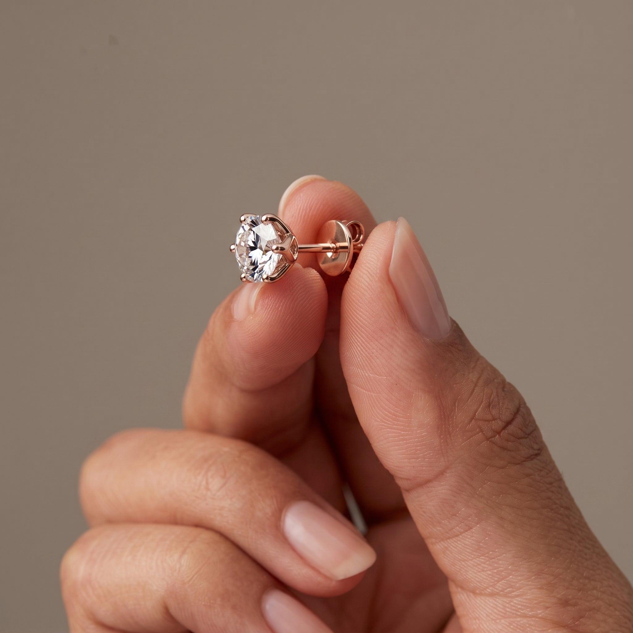 Rose Gold Round Moissanite Stud Earrings