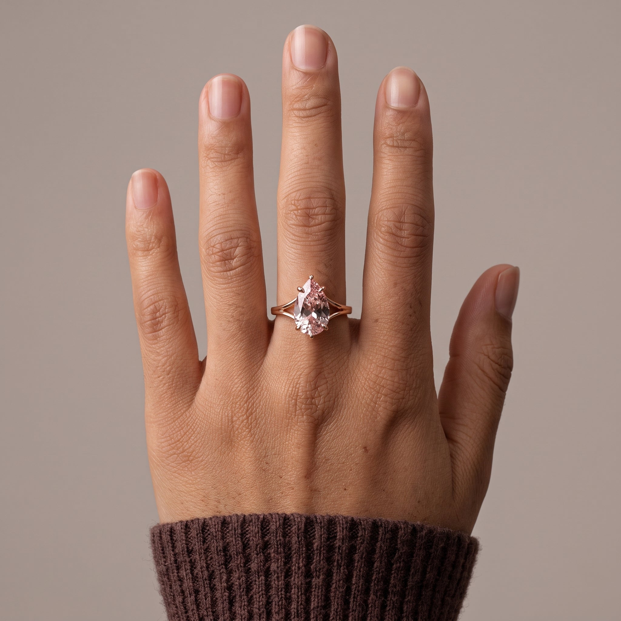 Rose Gold Pear Cut Moissanite Engagement Ring