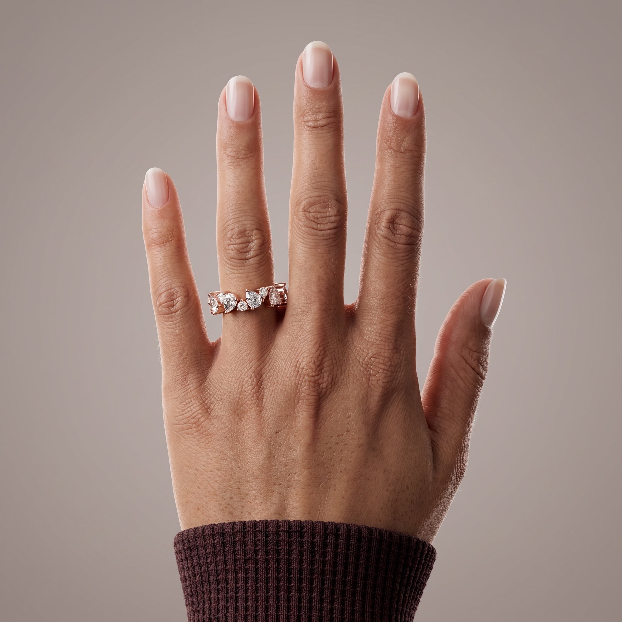 Rose Gold Pear & Round Moissanite Eternity Band Ring