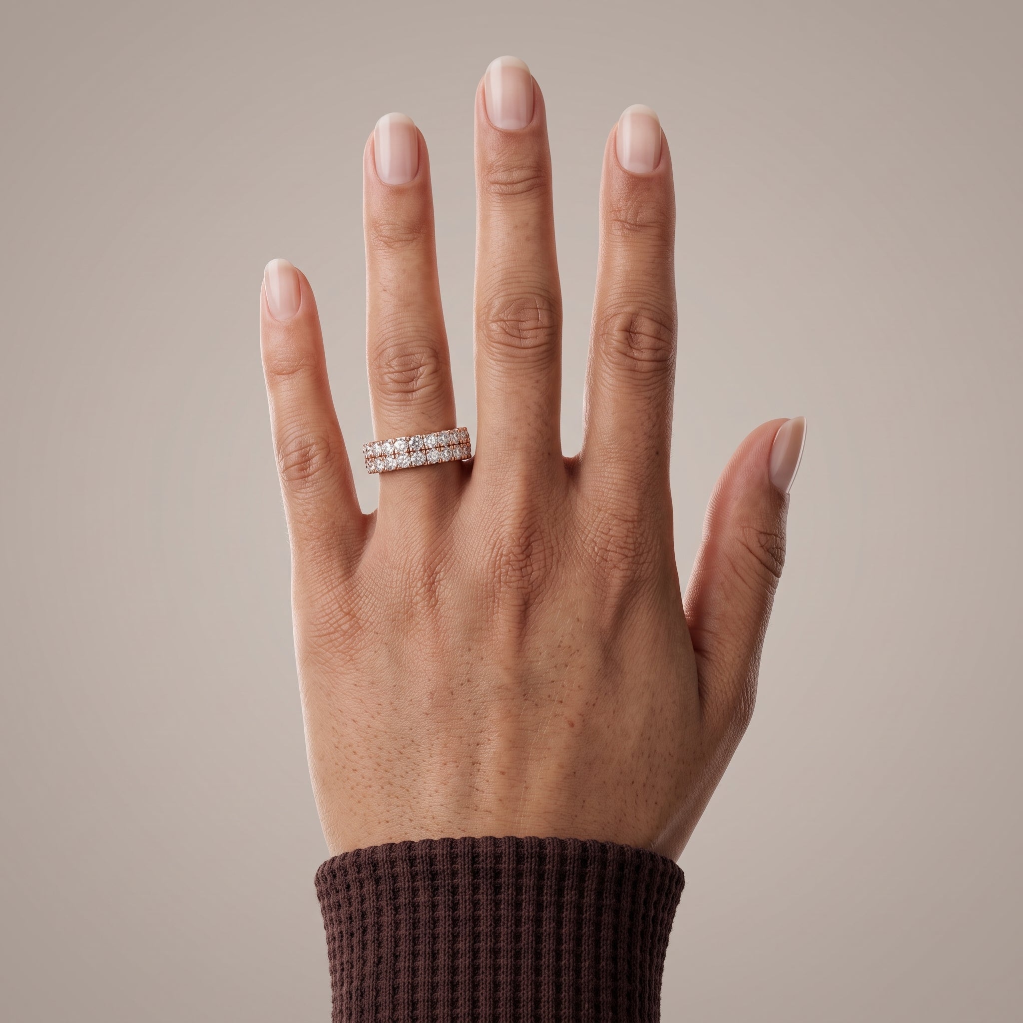 Rose Gold Round Moissanite Double Row Eternity Band