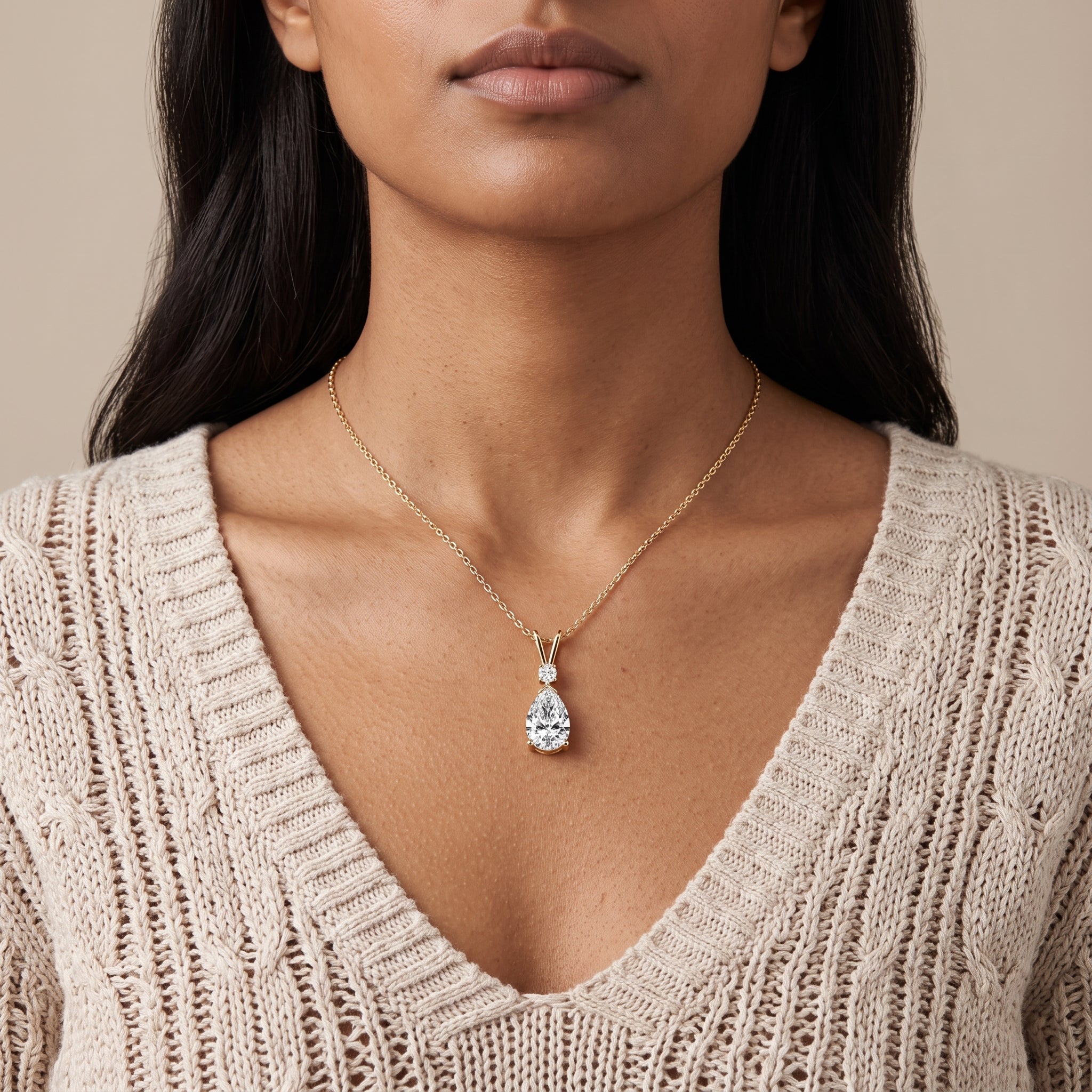 Yellow Gold Pear Cut Moissanite Pendant Necklace
