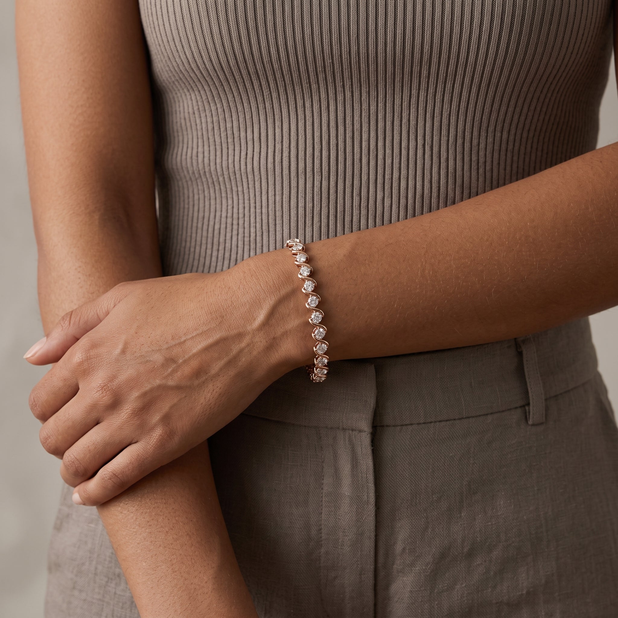 Rose Gold Round Moissanite Tennis Bracelet