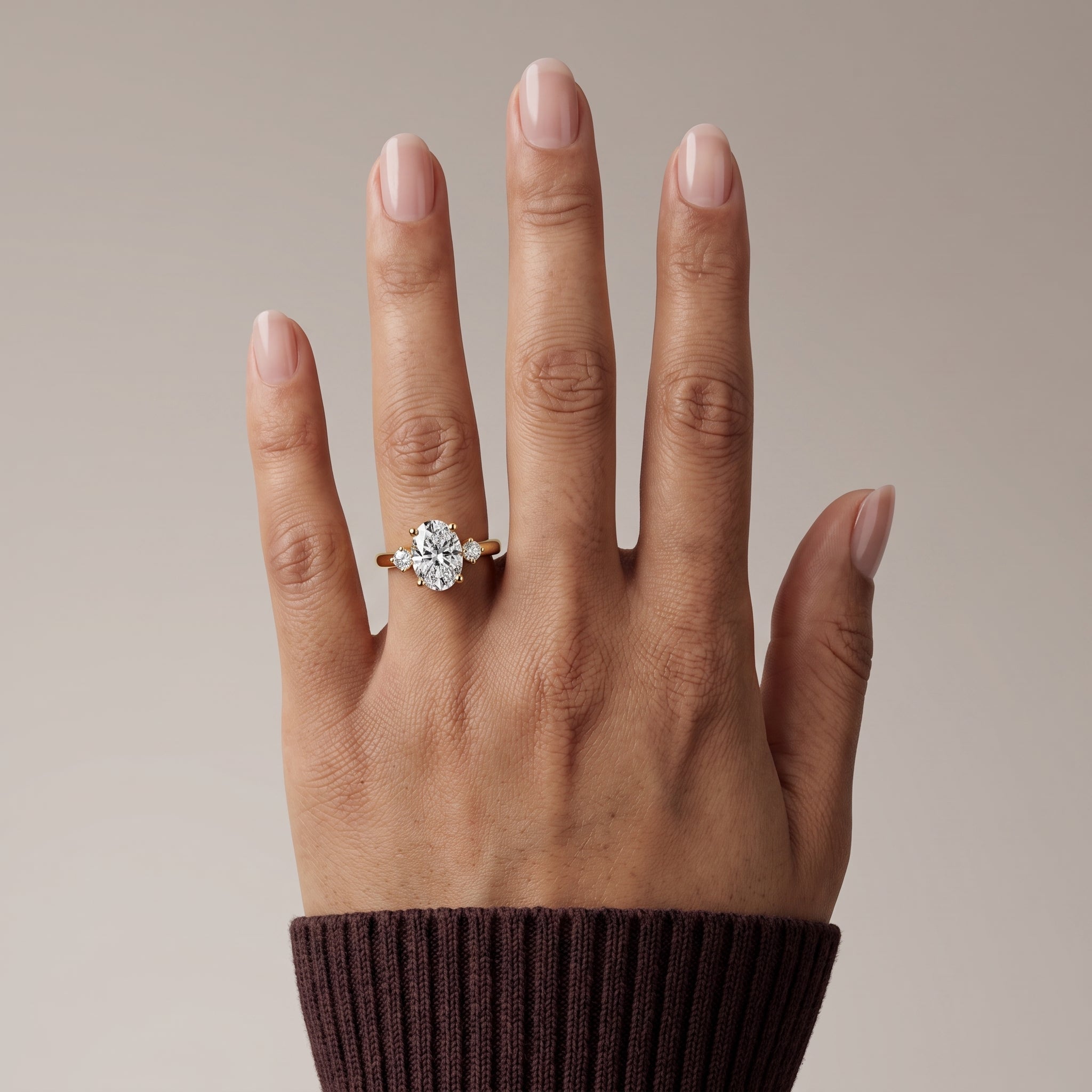 Yellow Gold Oval Moissanite Three-Stone Engagement Ring