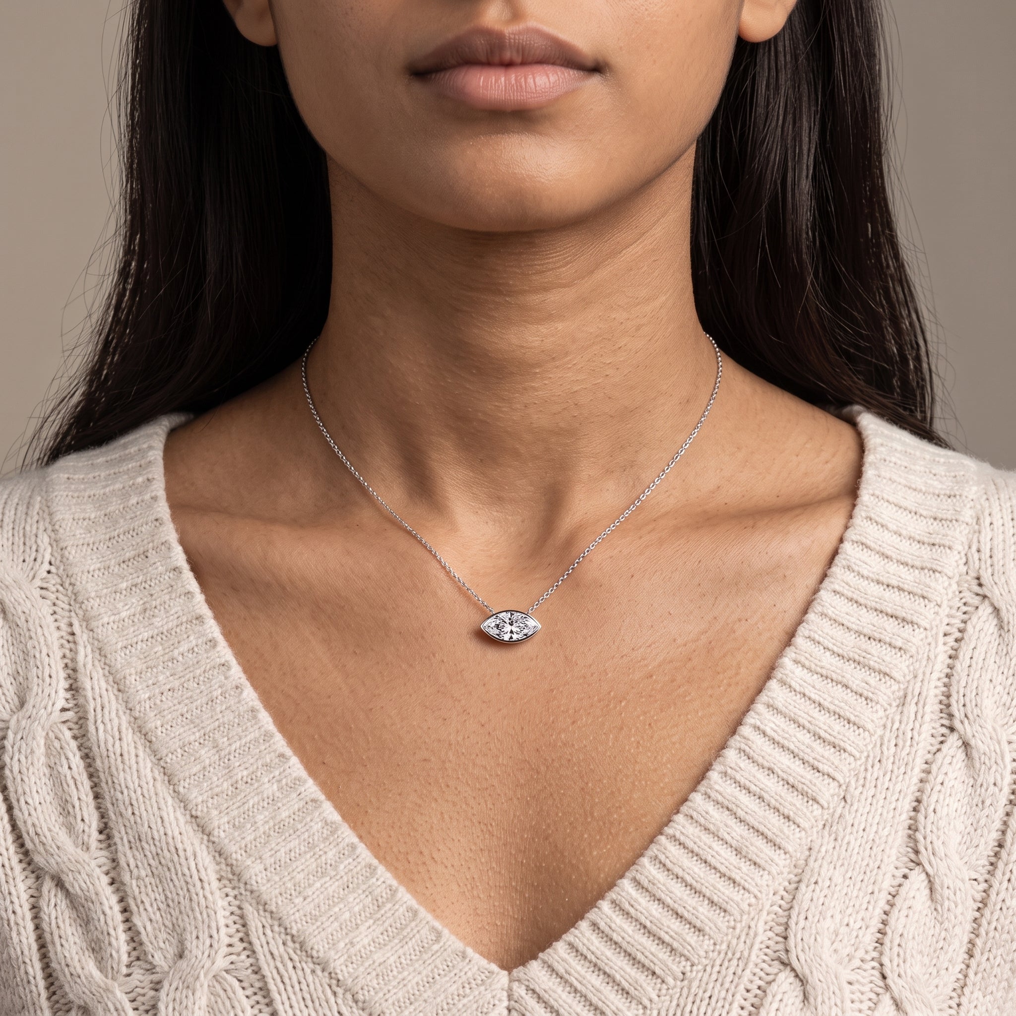 White Gold Marquise Cut Moissanite Pendant Necklace
