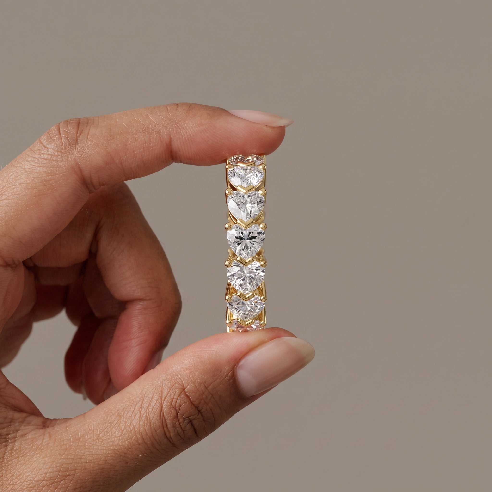 Yellow Gold Heart Cut Moissanite Eternity Band Ring